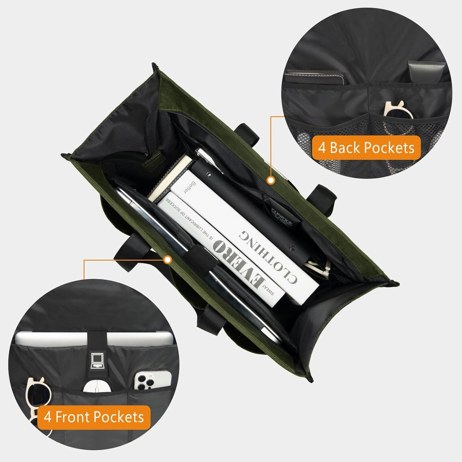 TOPDesign Utility Water Resistant Tote Bag with 22 Pockets, Top Zipper Closure & Thick Bottom Support, for Working Women - Image 5