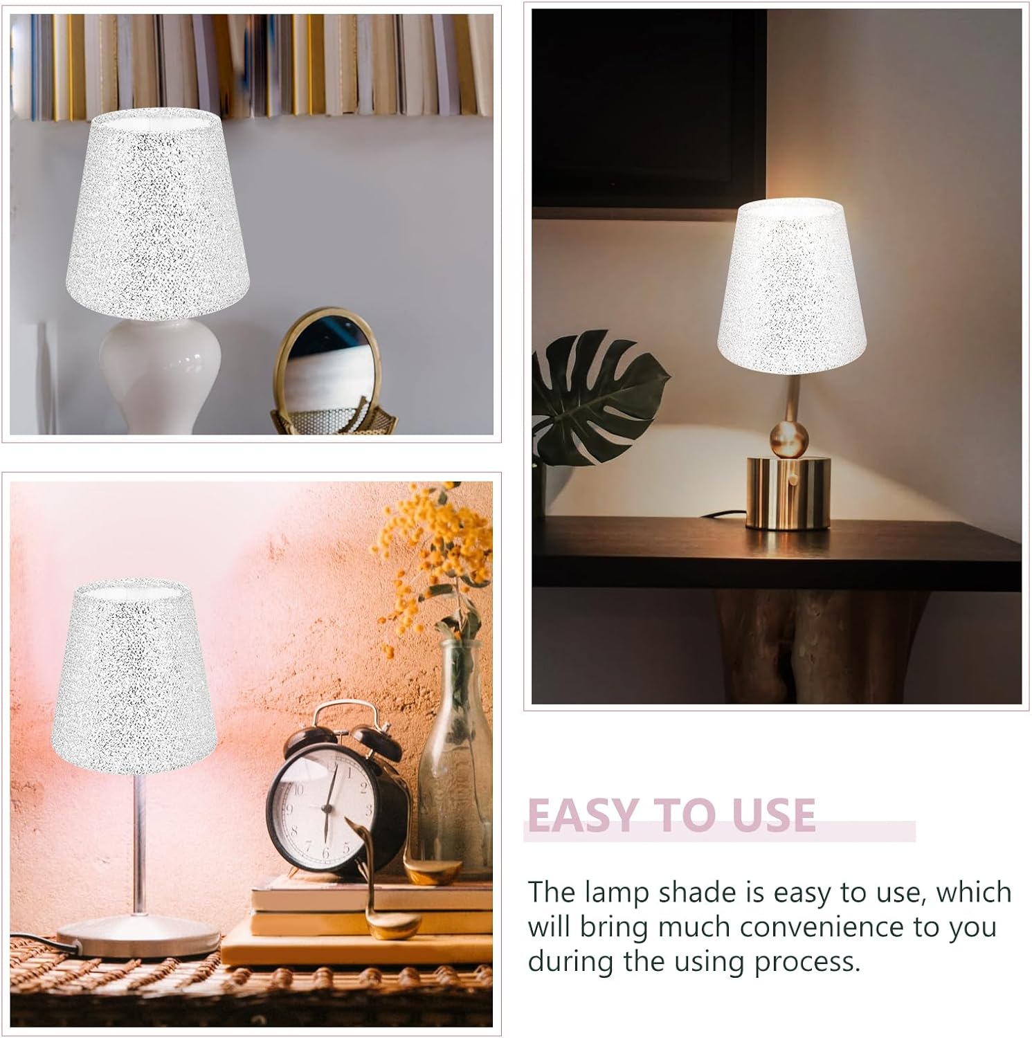 Silver Glitter Cloth Lampshade - Drum Lamp Shade for Table and Floor Lamps, Easy Assembly, Replacement Light Cover for Home Decor