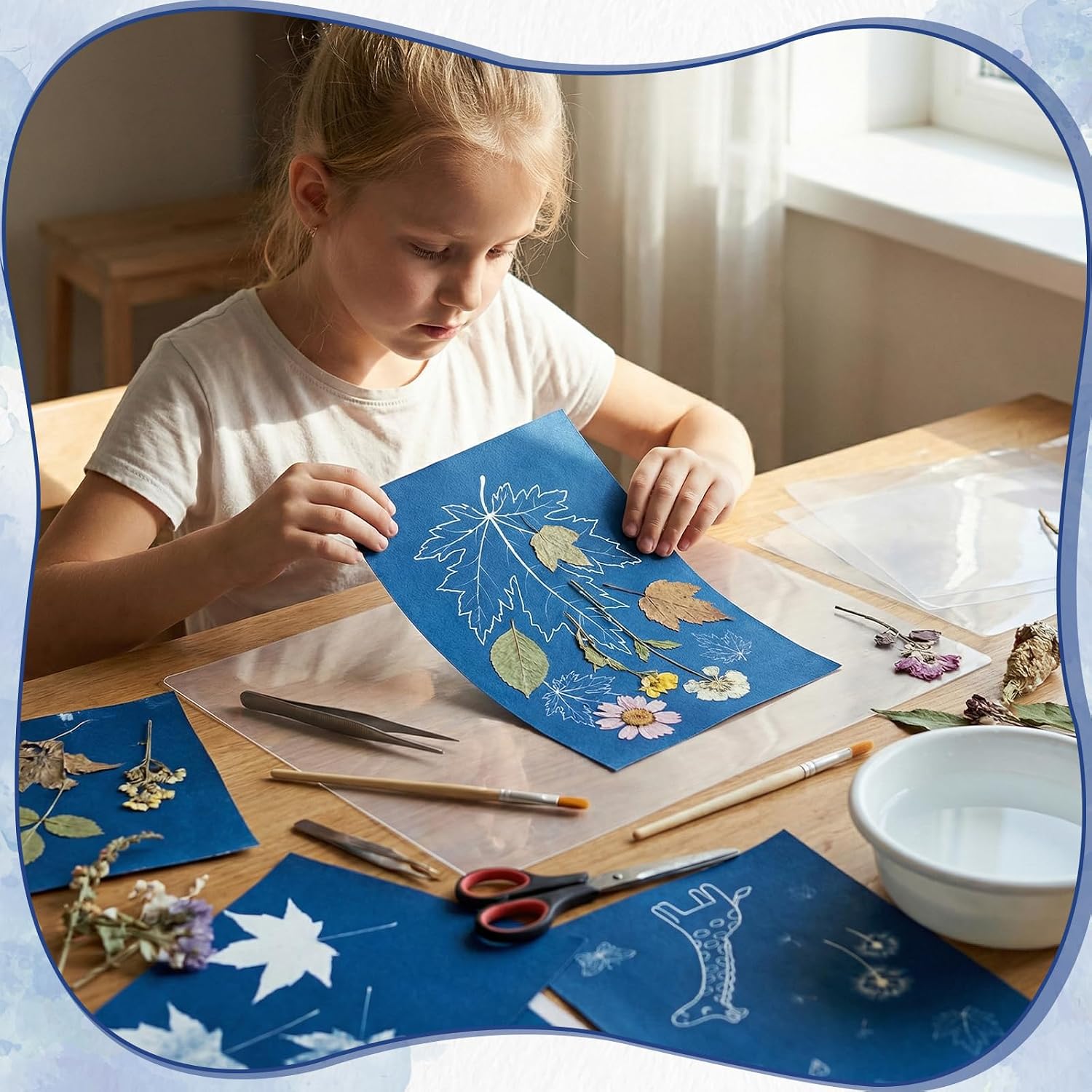 Cyanotype Kit with 30 Sheets Sun Print Paper & Acrylic Panel, 5.8 x 8.3 IN | High Sensitive Cyanotype Solar Printing Art Paper for Nature Crafts, DIY Projects , Photography, Ideal for Arts Crafts, Gift