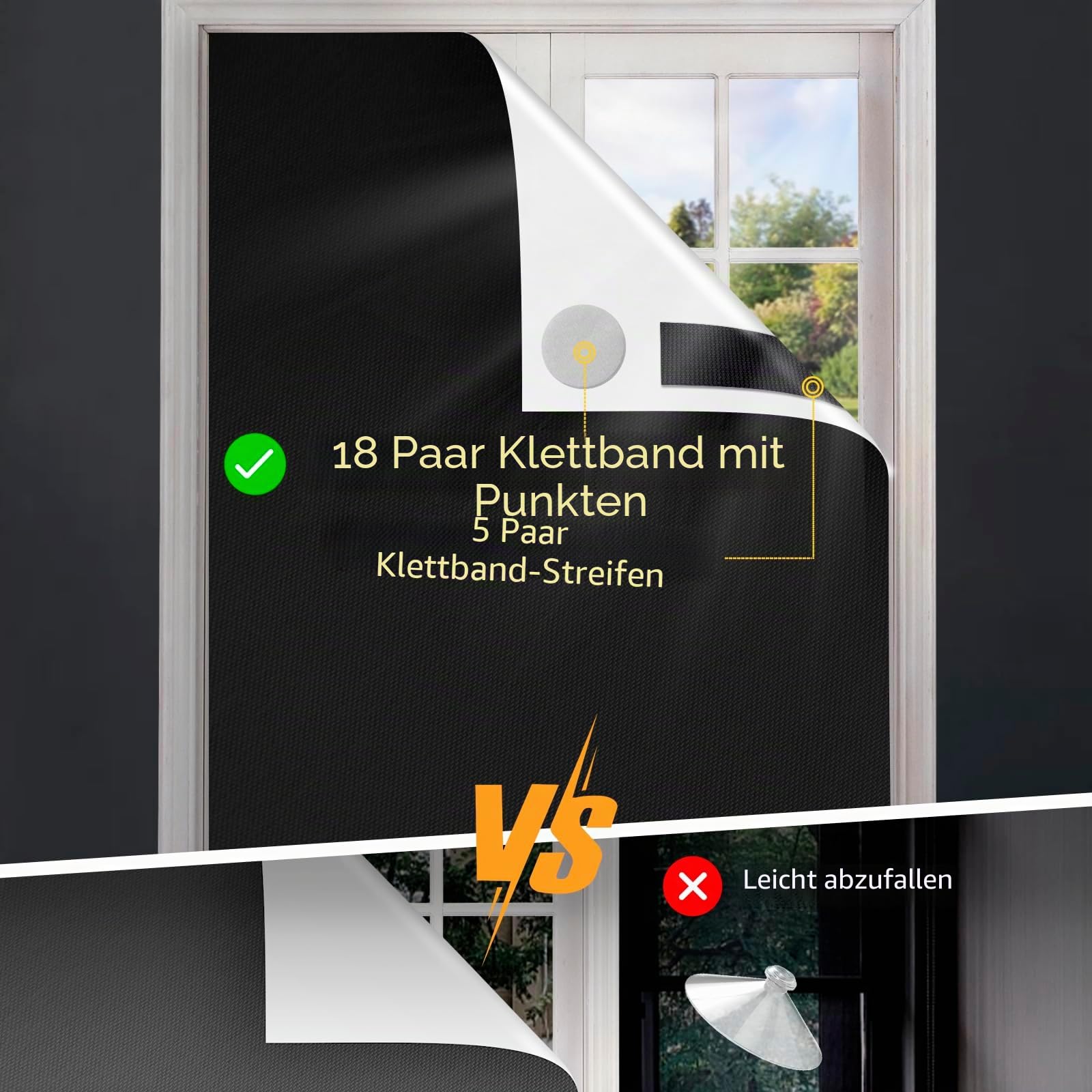 Tragbare Verdunkelungsvorhänge für Fenster (145cm x 100cm) - 100% Temporäre Verdunkelung für Schlafzimmer, Baby, Reisen, Einfach anzubringen, Passend für Fenster jeder Größe und Form