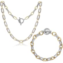 Two Tone Necklace for Women Mixed Metal Bracelet Set Statement Link Chain Gold Silver Jewelry Gifts for Women