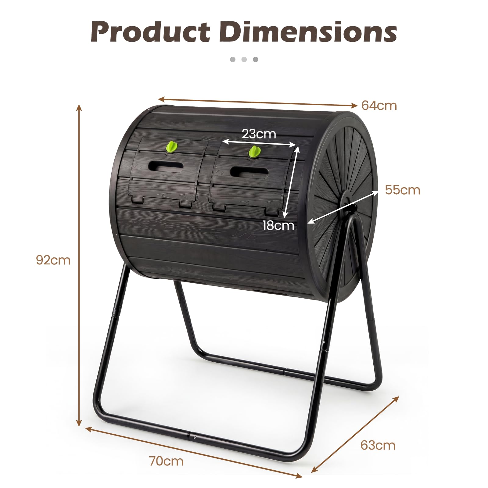 GiantexUK Dual Chamber Garden Compost Bin, 142L Tumbling Composter with 2 Doors & Metal Legs, BPA Free Outdoor Garden Rotating Composting Waste Box (Black) - 5