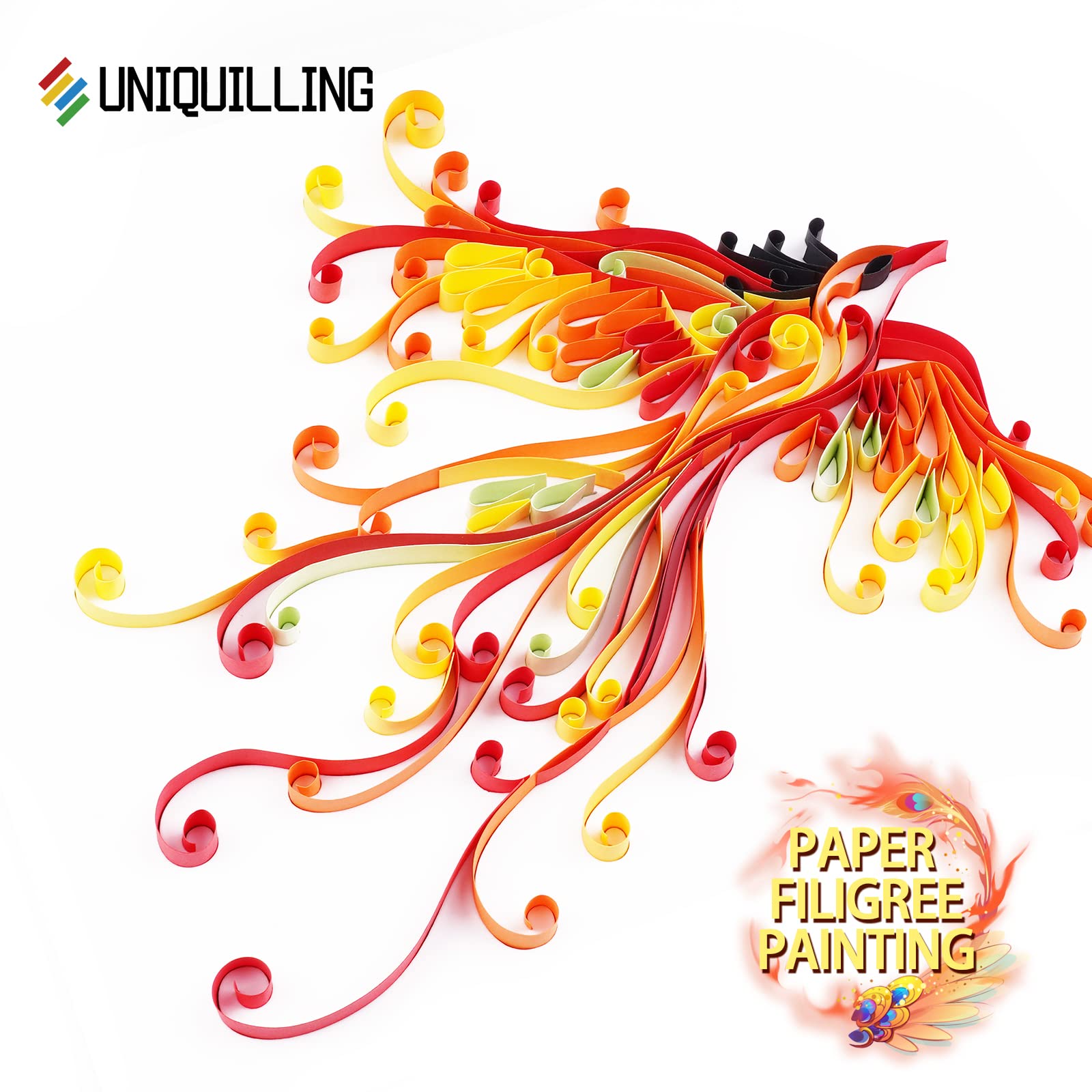 Uniquilling Quilling Kit, Paper Quilling Kits, 8 * 10-in Phoenix Paper Filigree Kits with Quilling Tools& Using Manual, DIY Quilling Artwork Modern Wall Art for Living Room