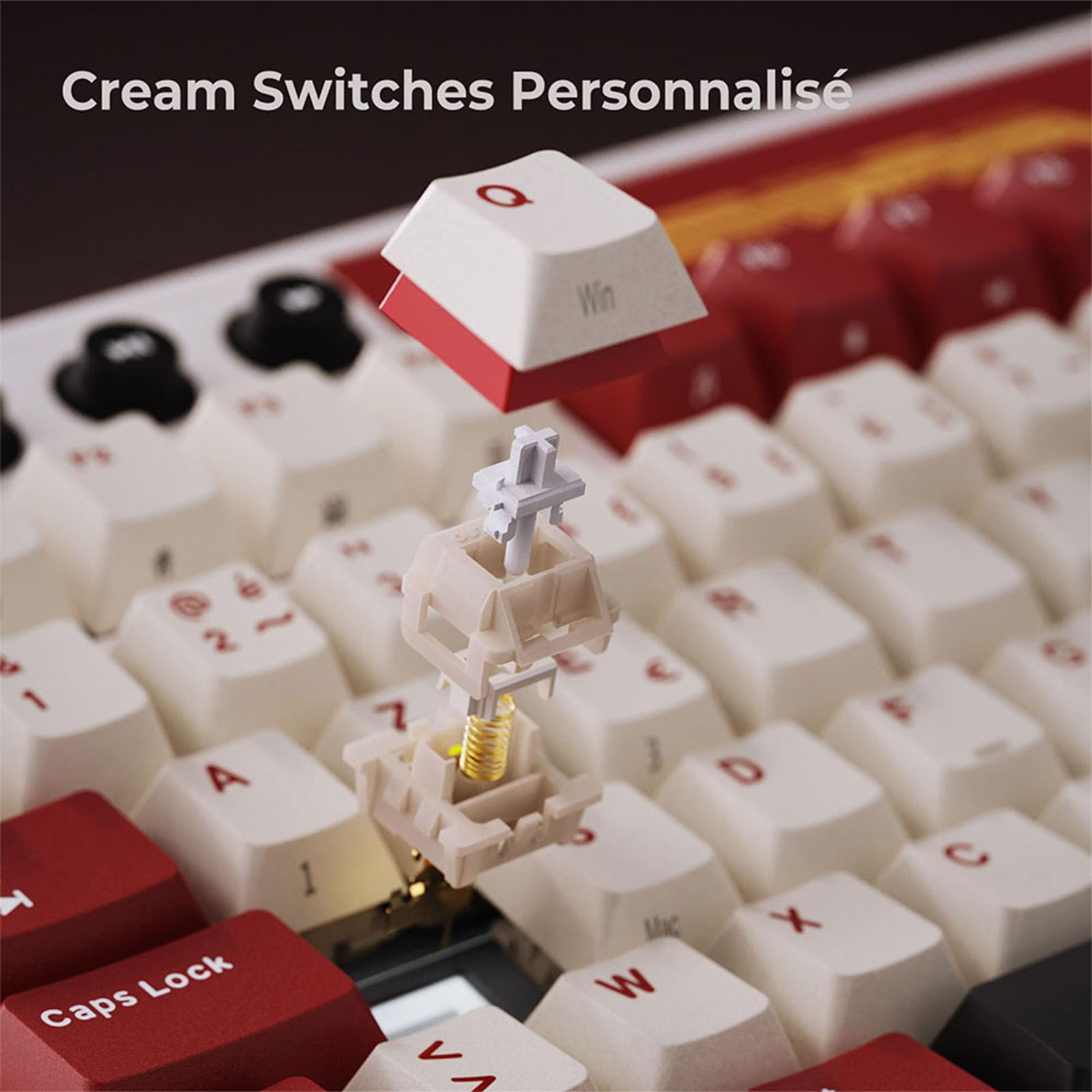 RK ROYAL KLUDGE M87 Clavier Mécanique AZERTY, 75% Gasket Clavier Sans Fil Gamer Tir-Mode, avec intelligen écran and Deux boutons, RVB Backlit, Clavier TKL Hot-swap, batterie 7500mAh, Cream Switch
