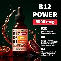 Vista 5 de Paquete de 2 gotas líquidas de vitamina B12 y B6, complejo de vitamina B sublingual B12 - Vitamina B 12 de 5000 mcg - B12 metilcobalamina