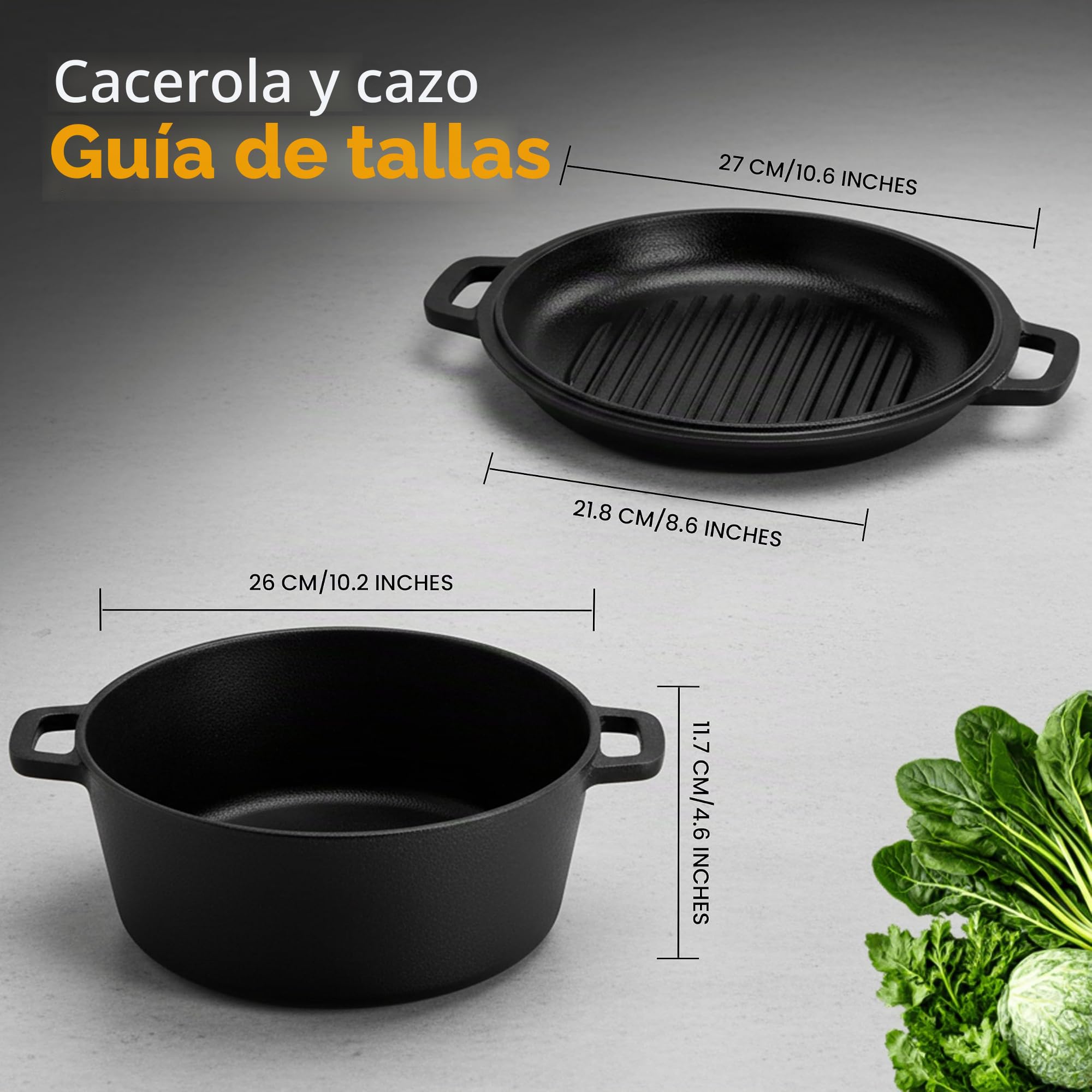 KICHLY 2 en 1 Olla De Hierro Fundido Pre-Sazonada Con Tapa Para Asar - Cocinar Al Horno, Freír, Asar, Guisar, Dorar Y Parrilla - Cocina De Interior Y Exterior