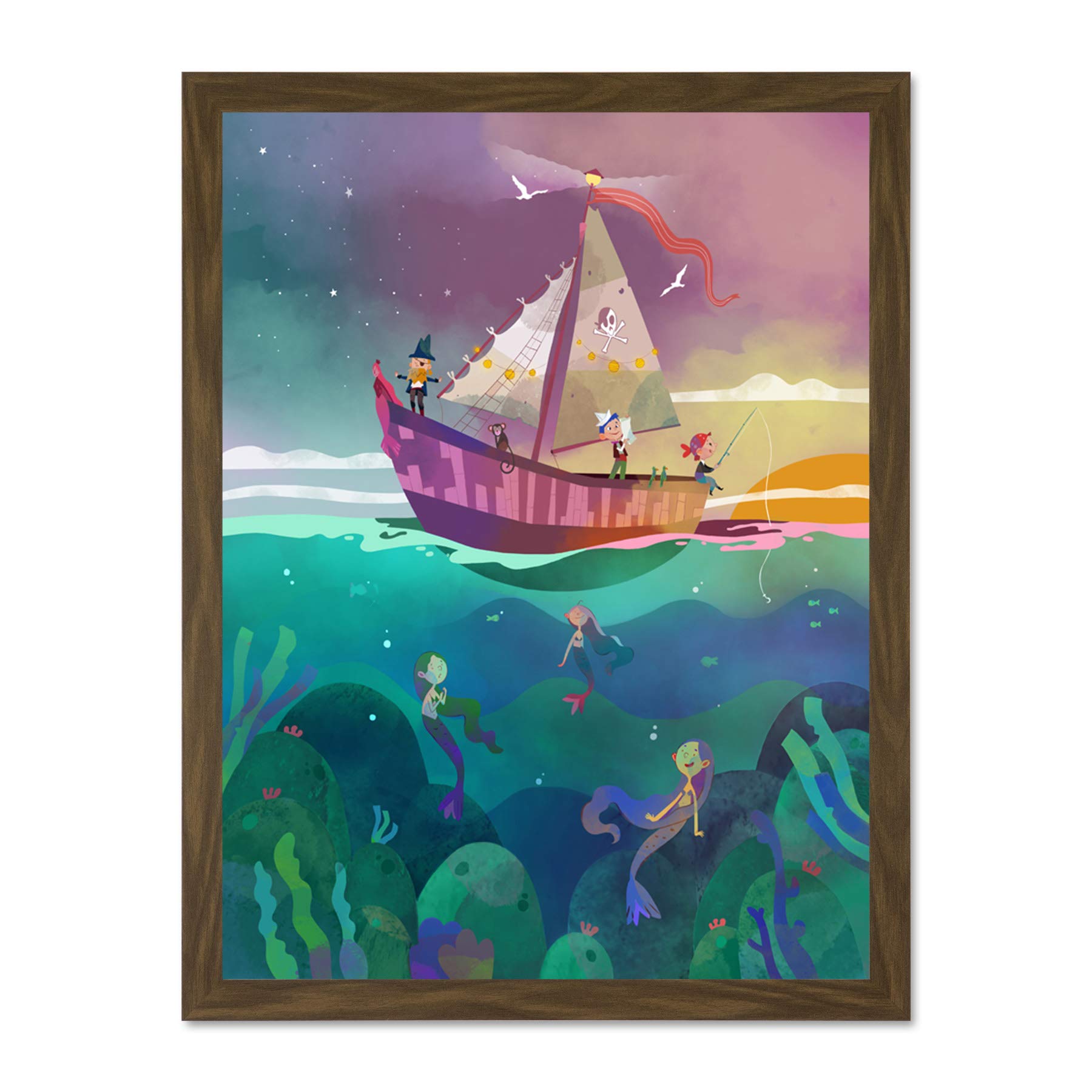 Wee Blue Coo Pirates Mermaids Large Framed Art Print Poster Wall Decor 18x24 inch