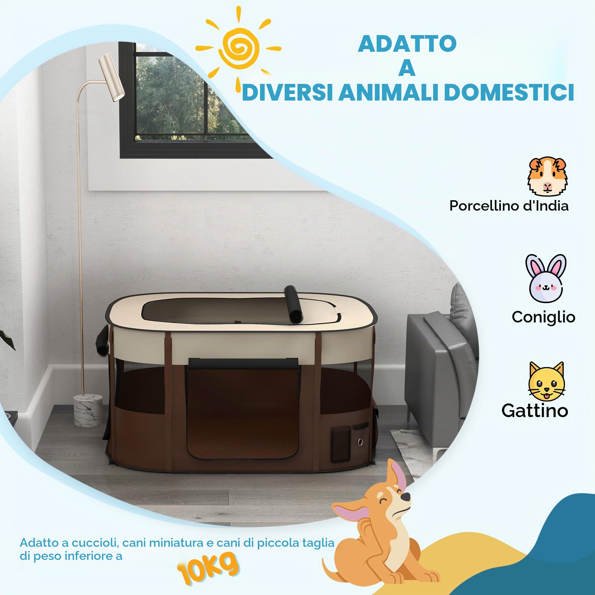 PawHut Recinto per cuccioli e conigli, 114 x 89 x 59cm marrone