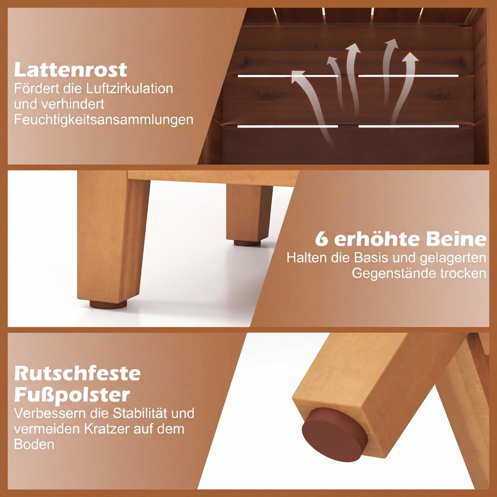 COSTWAY Blumenkasten mit Gartenbox, Auflagenbox mit Deckel, Paketbox mit Pflanzkübel aus Holz, Aufbewahrungsbox für Pakete & Gartengeräte, für Garten & Terrasse, 57 x 52,5 x 70 cm, Natur
