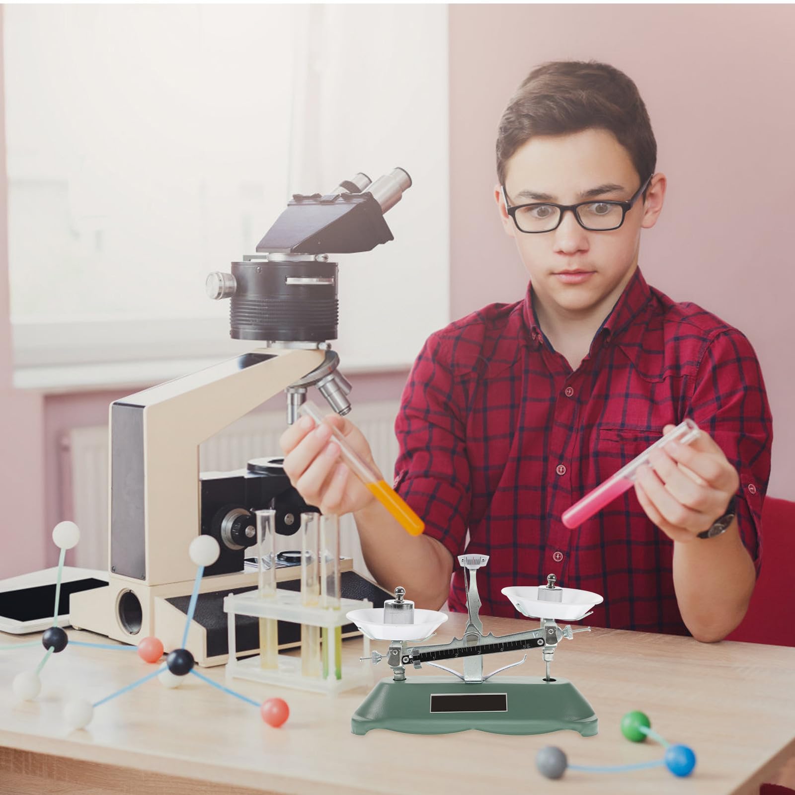 Balanza de laboratorio portátil triple haz con pesas y pinzas para balanza mecánica precisa para experiencias científicas y educativas