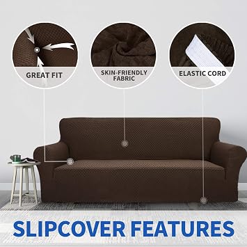 MAXIJIN New Jacquard Sofa Covers for 3 Seater, Super Stretch Non Slip Couch Cover for Dogs Pet Friendly 1-Piece Elastic Furniture Protector Sofa Slipcovers (3 Seater, Dark Coffee)