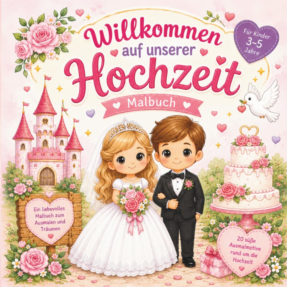 Willkommen auf unserer Hochzeit – Mein zauberhaftes Malbuch: 20 süße Ausmalbilder für Kinder von 3 bis 5 Jahren • Die perfekte Beschäftigung und Erinnerung für kleine Hochzeitsgäste