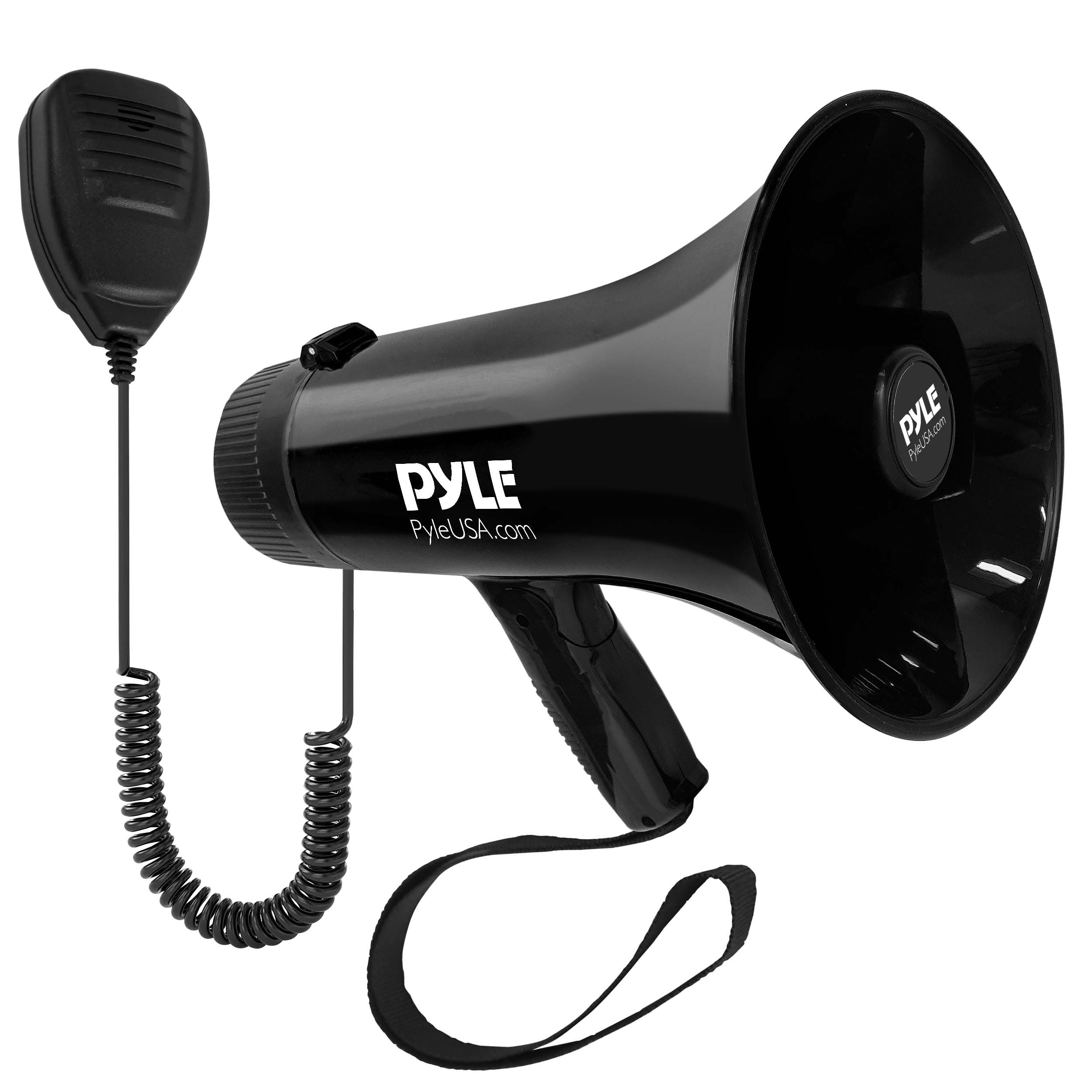 Pyle 35-Watt Square Megaphone Bullhorn, Lightweight and Portable Loudspeaker Horn with Aux (3.5mm) Input for MP3/Music, Automatic Siren, MIC/Talk (Black), 1000 Square Yards Projection Range