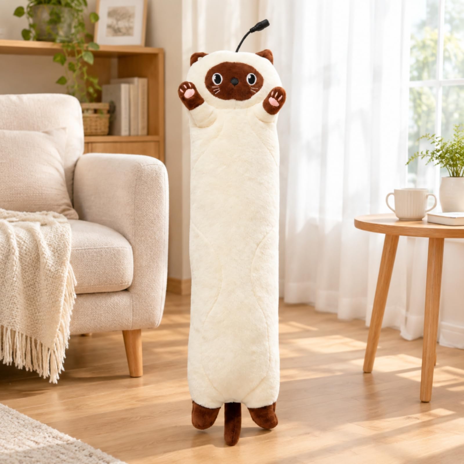 Almencla Ppée Chauffante En Peluche 50 Cm Réglable Animal Chauffant USB Sûr Oreill Câlin Chauffant à Réglages pr Canapé, Style A