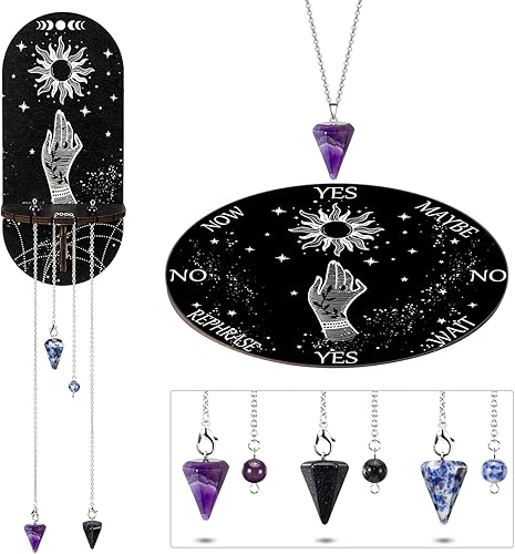 Estante pequeño de cristal negro, estante de exhibición de cristal negro, diseño de mariposa, mano, sol, tabla de péndulo, kit de madera para colgar