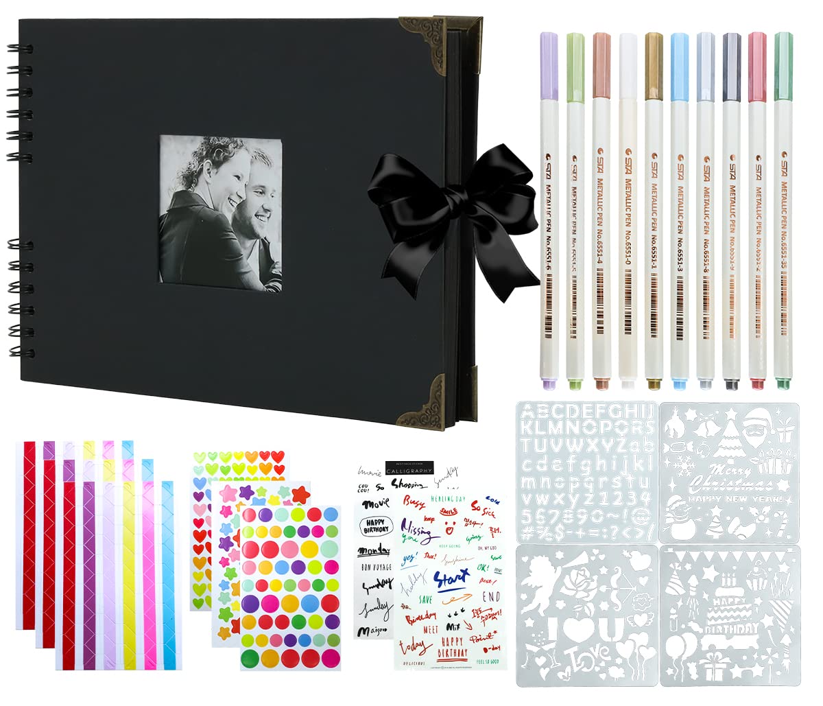 Ciciment Black Photo Albums Scrapbook Photo Diy Memory Album Fits Approx. 80 To 320 Pictures Family Wedding Anniversary Baby Gift (Black)
