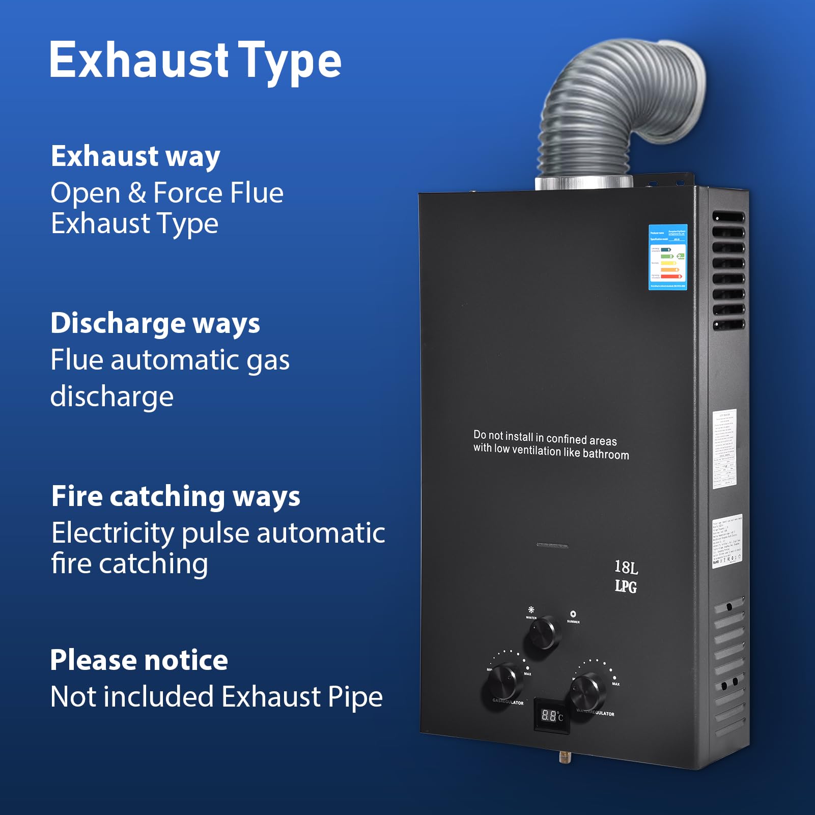 GPL 10L Scaldabagno a Gas Propano, Scaldabagno Istantaneo Senza Serbatoio da 20KW con Kit Doccia, Bruciatore per Caldaia per Campeggio, Camper, Casa (Nero)