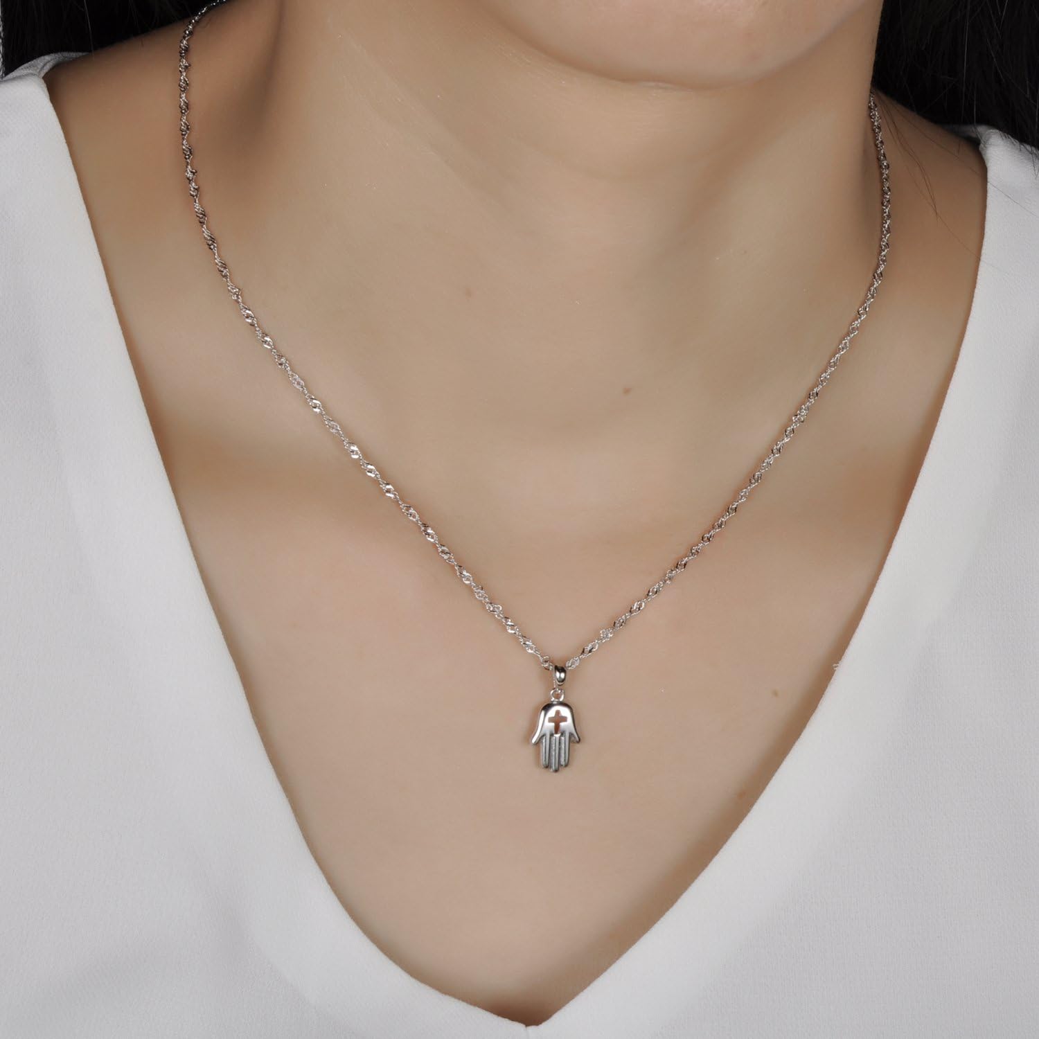 Yumilok Jewelry 925 Sterling Silver Unique Hand and Cross Pendant Necklace for Women/Girls
