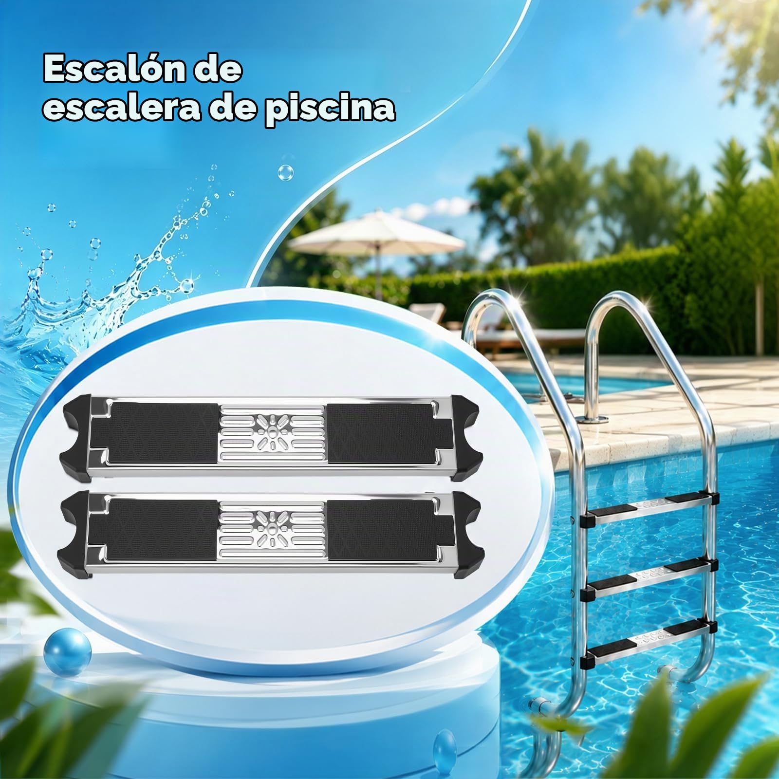 Peldaños para Escaleras de Piscina, Juego de 2 Peldaños Antideslizantes Repuesto de Acero Inoxidable Pedal Universal para Escalera Accesorio Antideslizante Piezas para Escaleras de Piscina