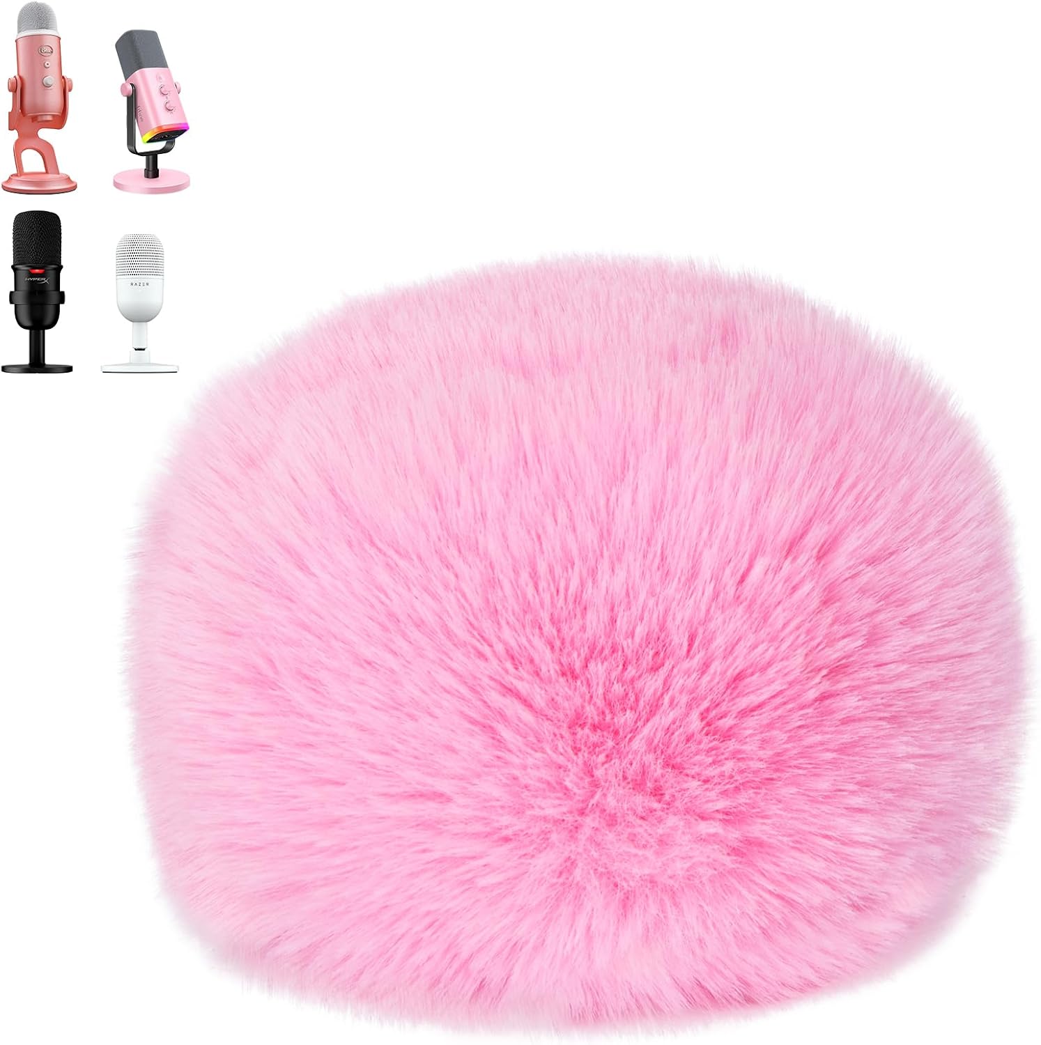 SUNMON Blue Yeti Microphone Pop Filter, Mic Cover Furry Foam for Blue Yeti, Fifine AM8, HyperX SoloCast, Razer Seiren V3 Mini Microphones and Most Mic (Pink)
