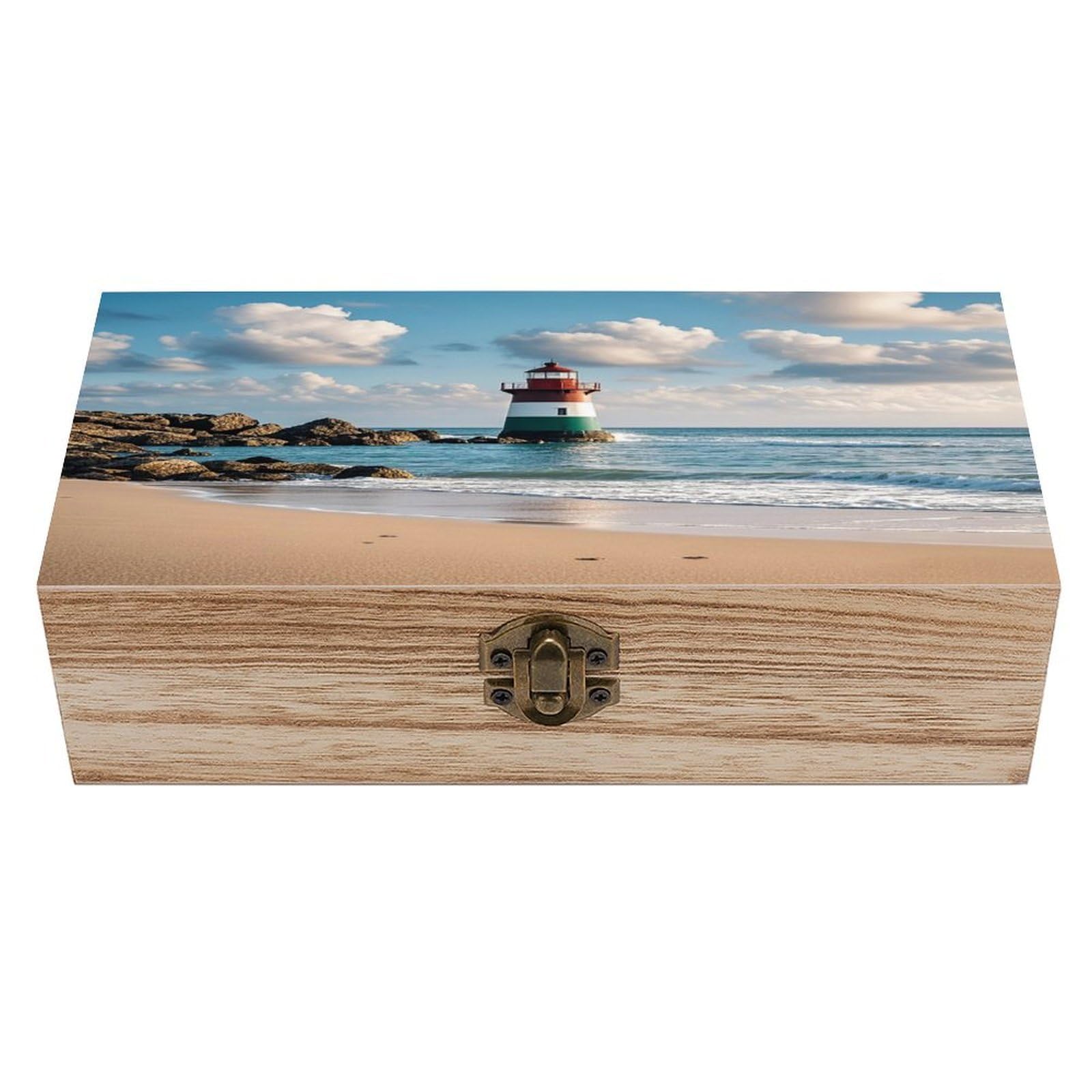 LZQPOEAS Sea Lighthouse Sandbeach Wooden Box Storage Space to Organize Jewelry in A Beautiful Small Storage Box Decorative Card Boxes Memory Treasure Boxes for Crafts And Photo Storage