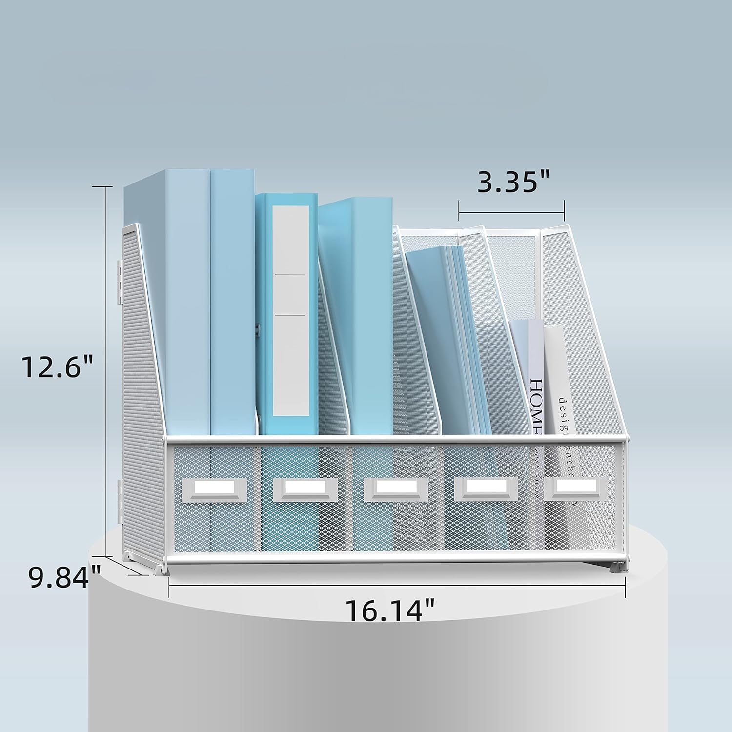Organiseur de bureau en métal blanc 5 compartiments verticaux