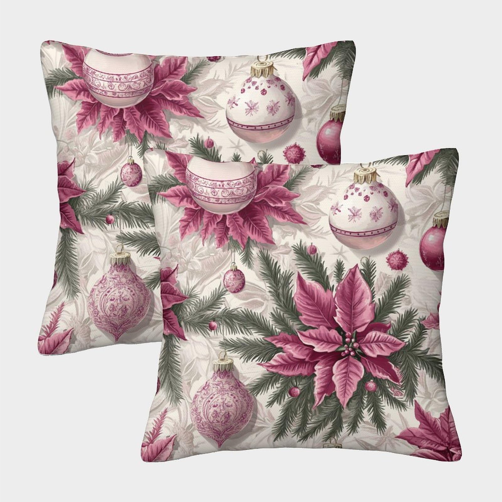 kaiyun 2 Pack Pink Tones with Pink Poinsettia,Vintage n Style 3D Cushion Cover Pillow Cover Sofa Outdoor Decoration Square 50x50cm