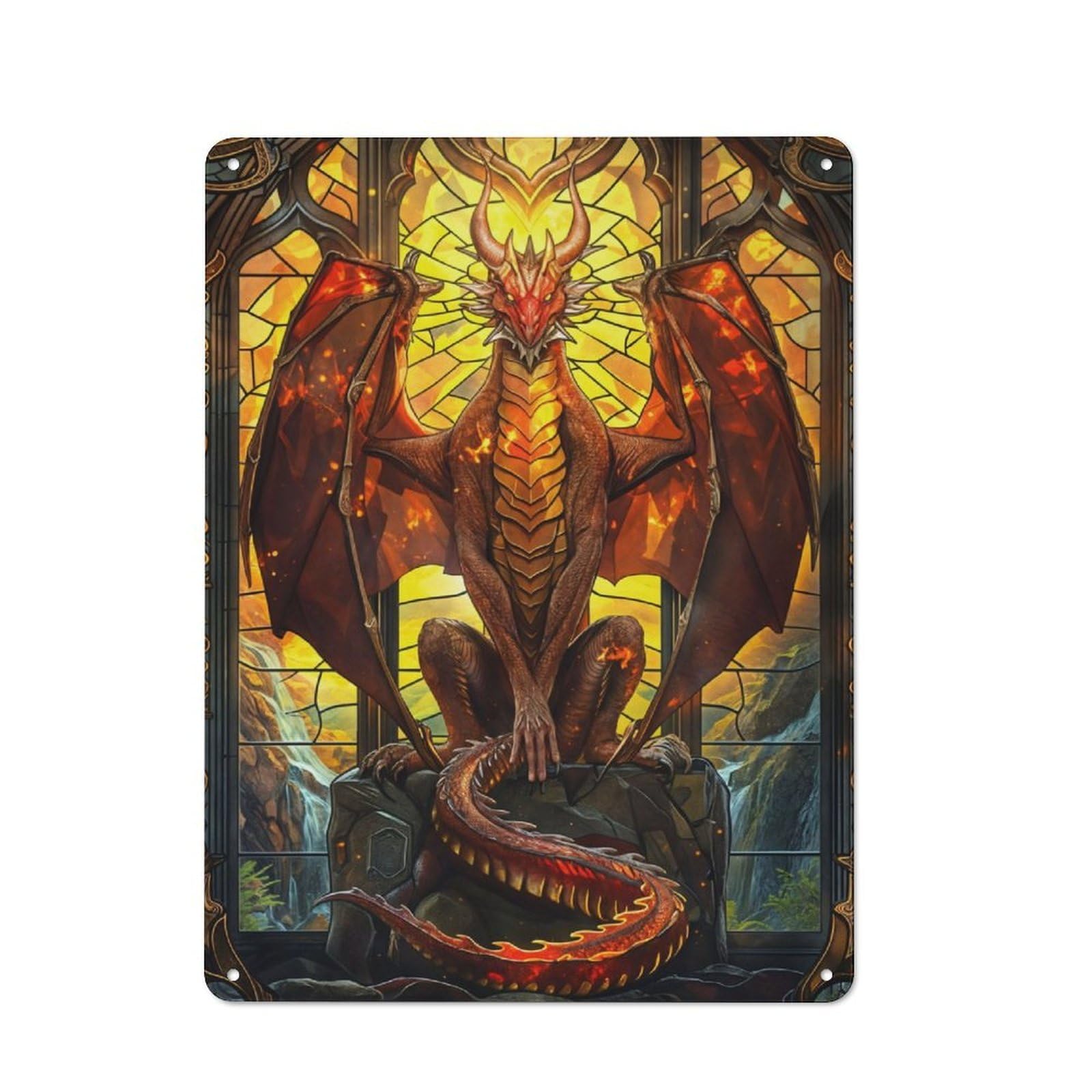 Junmoney Crimson Blaze Dragon Retro-Style Tin Sign 40X30cm Featuring For Home Bar Wall, For Garage, Workshop And Man Cave Decoration