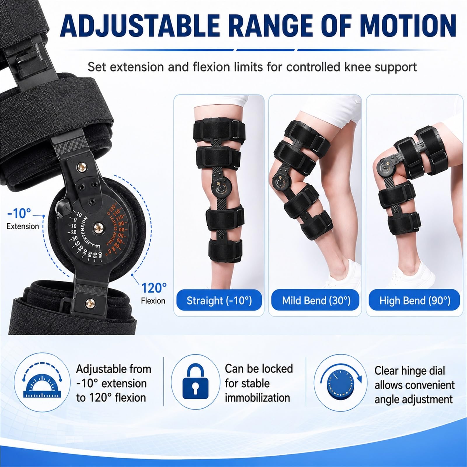 Tutore Ginocchio Post Operatorio ROM Regolabile Immobilizzatore per Lesioni LCA LCM LCP Stabilizzatore Ortopedico Riabilitazione Post Chirurgica Donna e Uomo