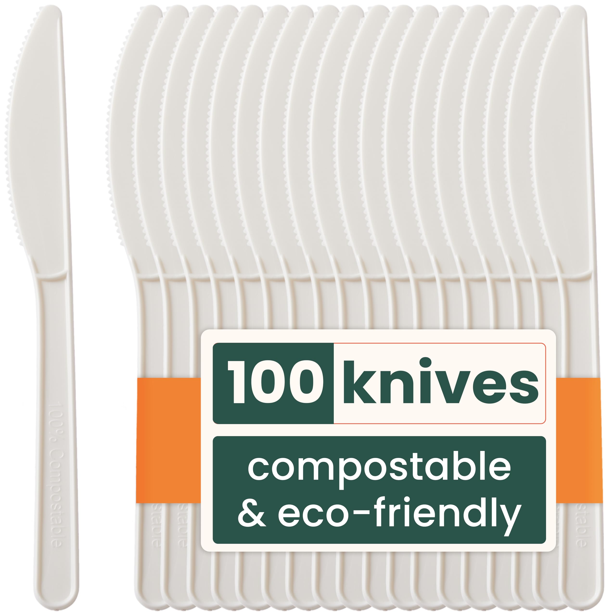 HAAGO - Set di 100 coltelli - Posate resistenti riutilizzabili e lavabili in lavastoviglie per feste, matrimoni, eventi, per cibi caldi e freddi - Bianco 18 cm / 7"