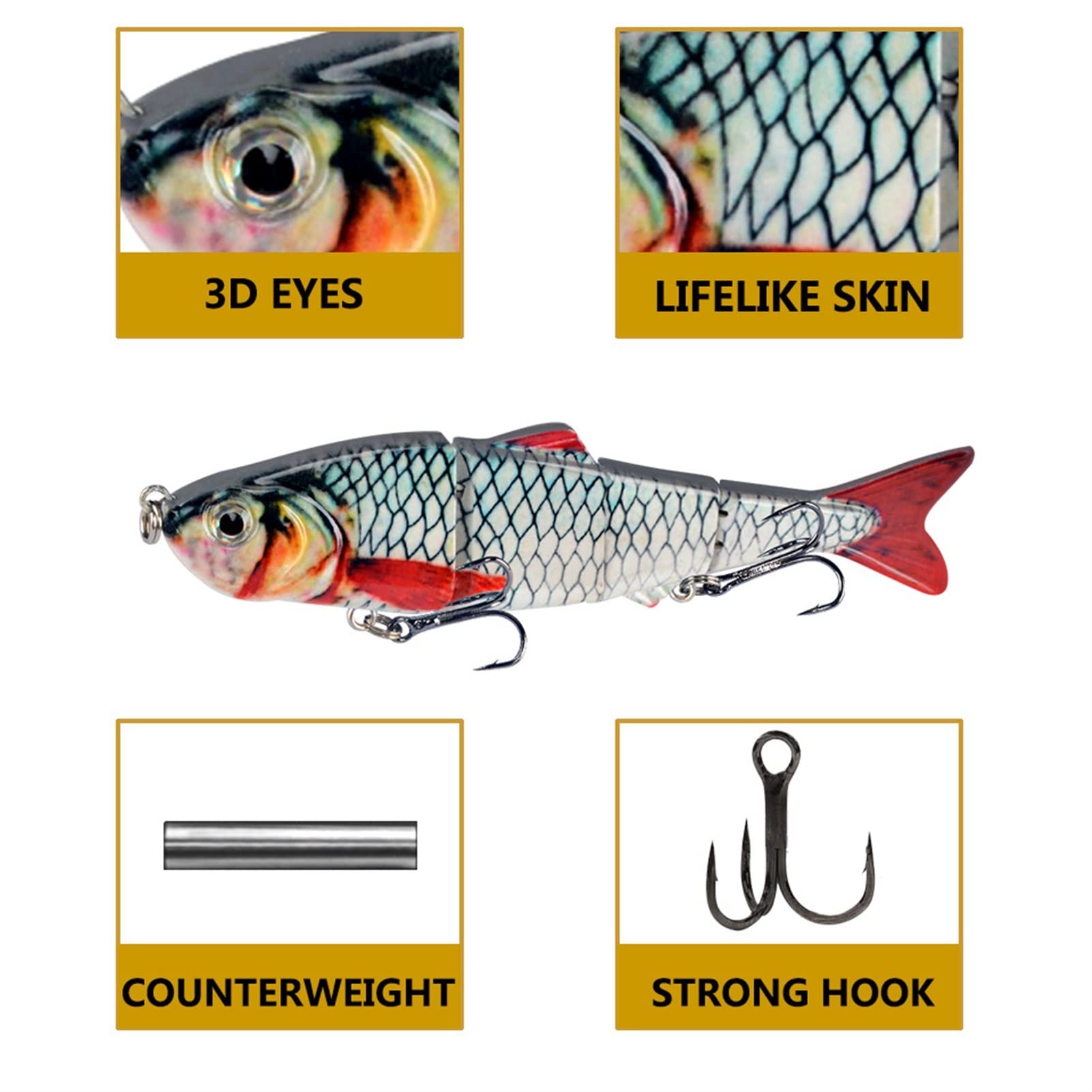 5 piezas 12cm 18g Señuelo para pesca de lubina Swimbaits de articulaciones múltiples segmentados realistas con gancho triple Trucha de agua dulce de agua salada, perca, carpa, aparejos de pes