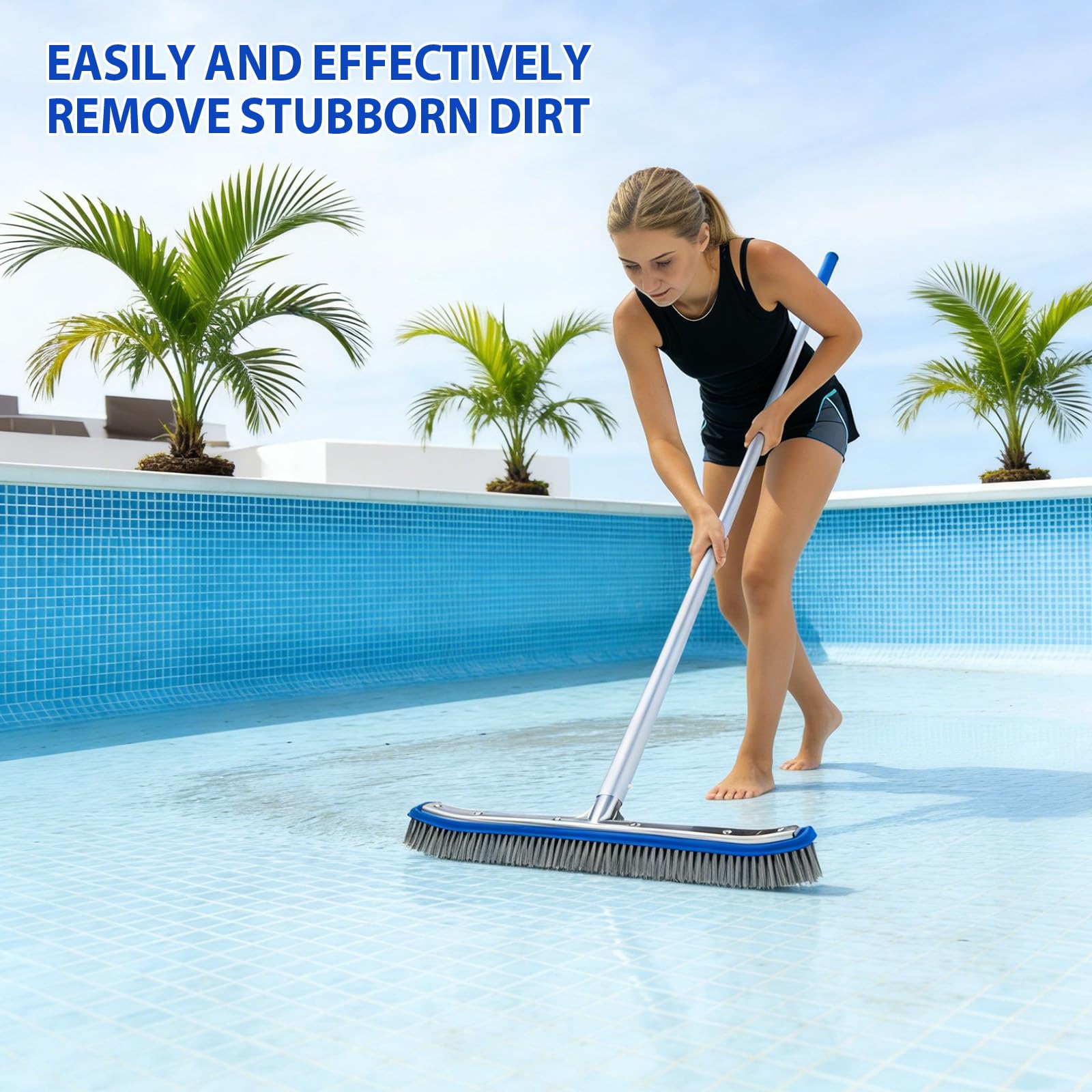 Poolbürste 18 Zoll (45,7 cm) mit Stahl- & Nylonborsten, Pool Bürste mit Aluminiumrücken & EZ Clip Anschluss für Poolstange, robuste Pool Reinigungsbürste für Poolboden, Poolwände&Algen in Einbaupools