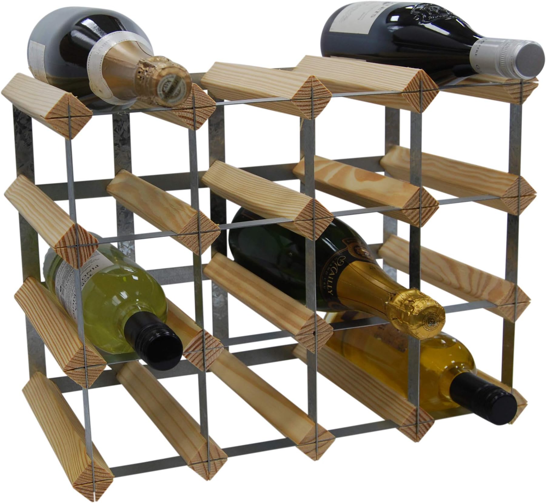 DS Wineware 16 Bottle 4X3 Traditional Wine Rack - Fully Assembled - FSC Certified Natural Pine