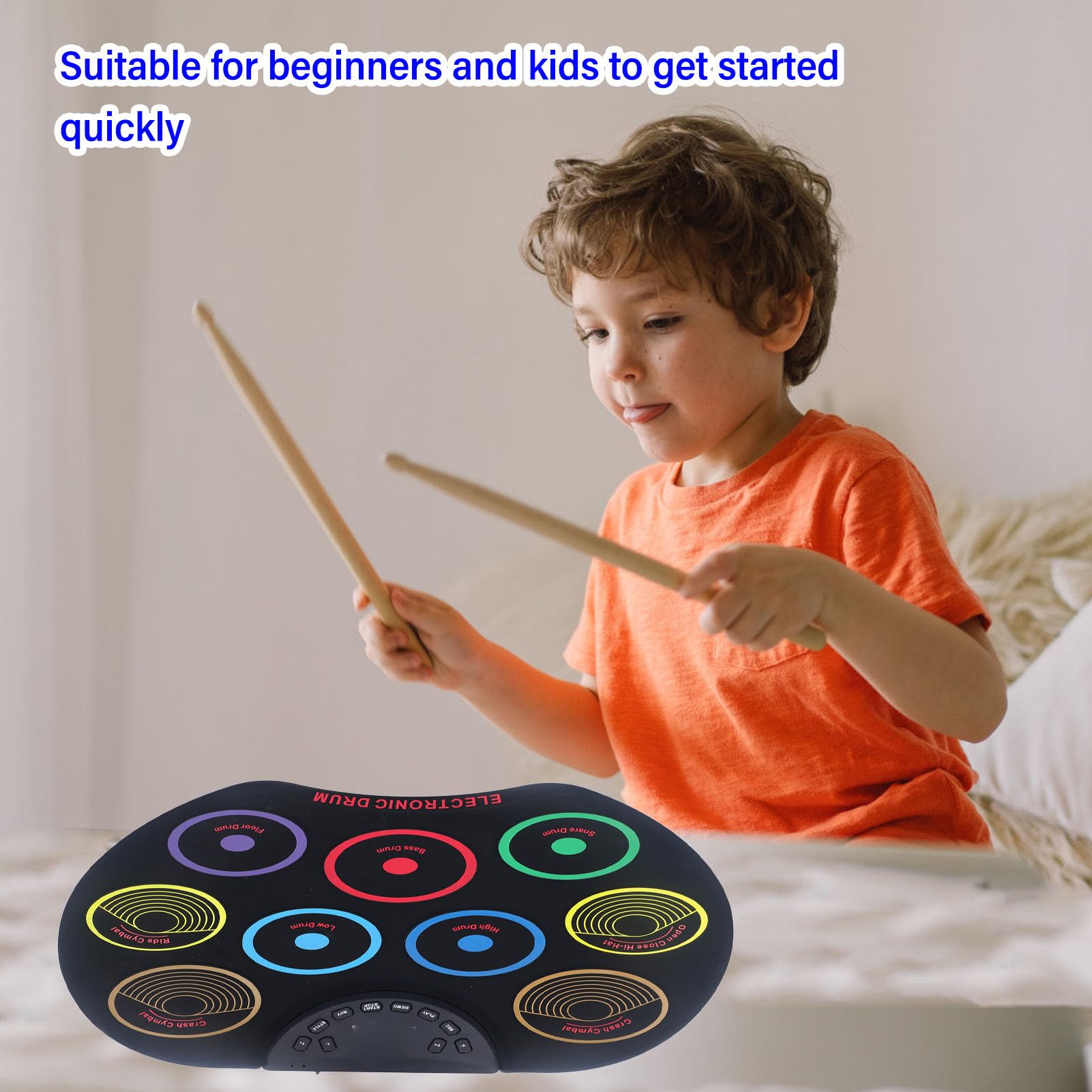 Air Drum Sticks - Portable Virtual Electronic Drum Set, Roll Up Drum Pad Pedals Drum Sticks for Kids Children Beginners