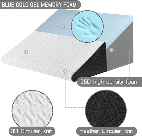 Miniatura 6 de Cosmoluxe Almohada de cuña de cama de 12 pulgadas con parte superior de espuma viscoelástica refrescante, almohada triangular para reflujo ácido,