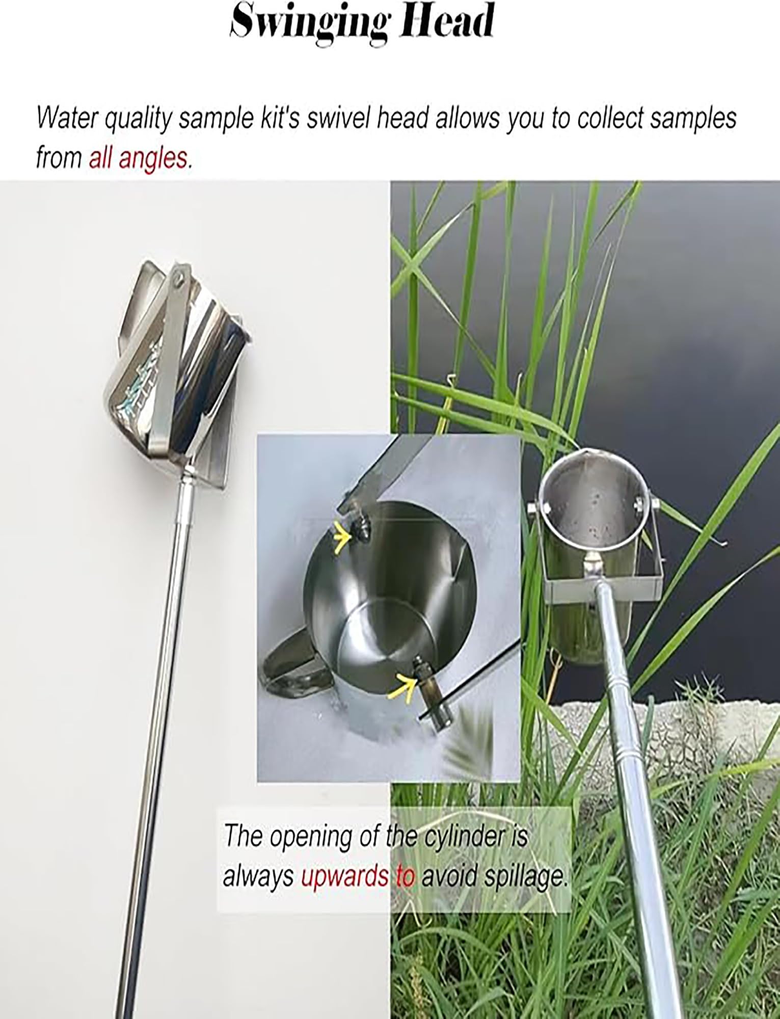Pértiga telescópica de acero inoxidable for muestreo de agua,cucharón extensible análisis de agua,muestreo de laboratorio y monitoreo ambiental,varilla de recolección retráctil.(1000ml,300cm/118in)