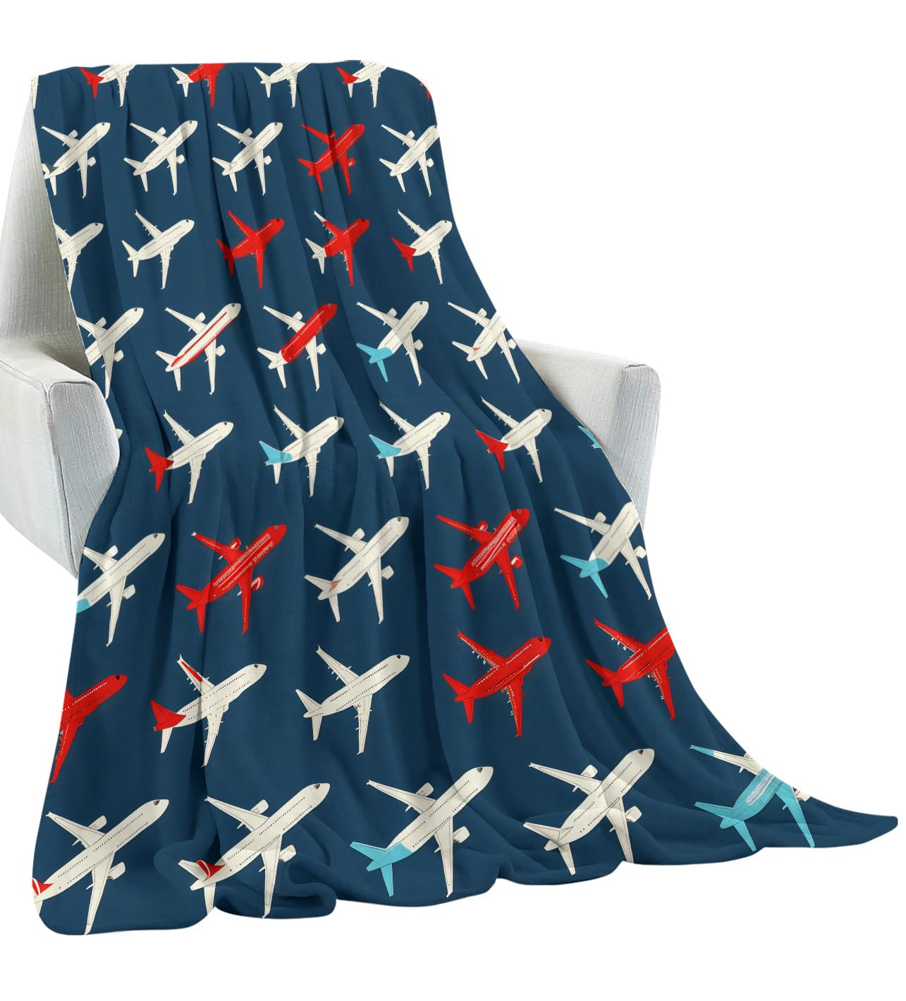amepay Airplane Blanket Gifts for Kids & Pilot,Aviation-Inspired Blue Throw Blankets,Soft Comfy Lightweight for Room Couch Bed Sofa Flight Decor,Travel Lover 60x50in