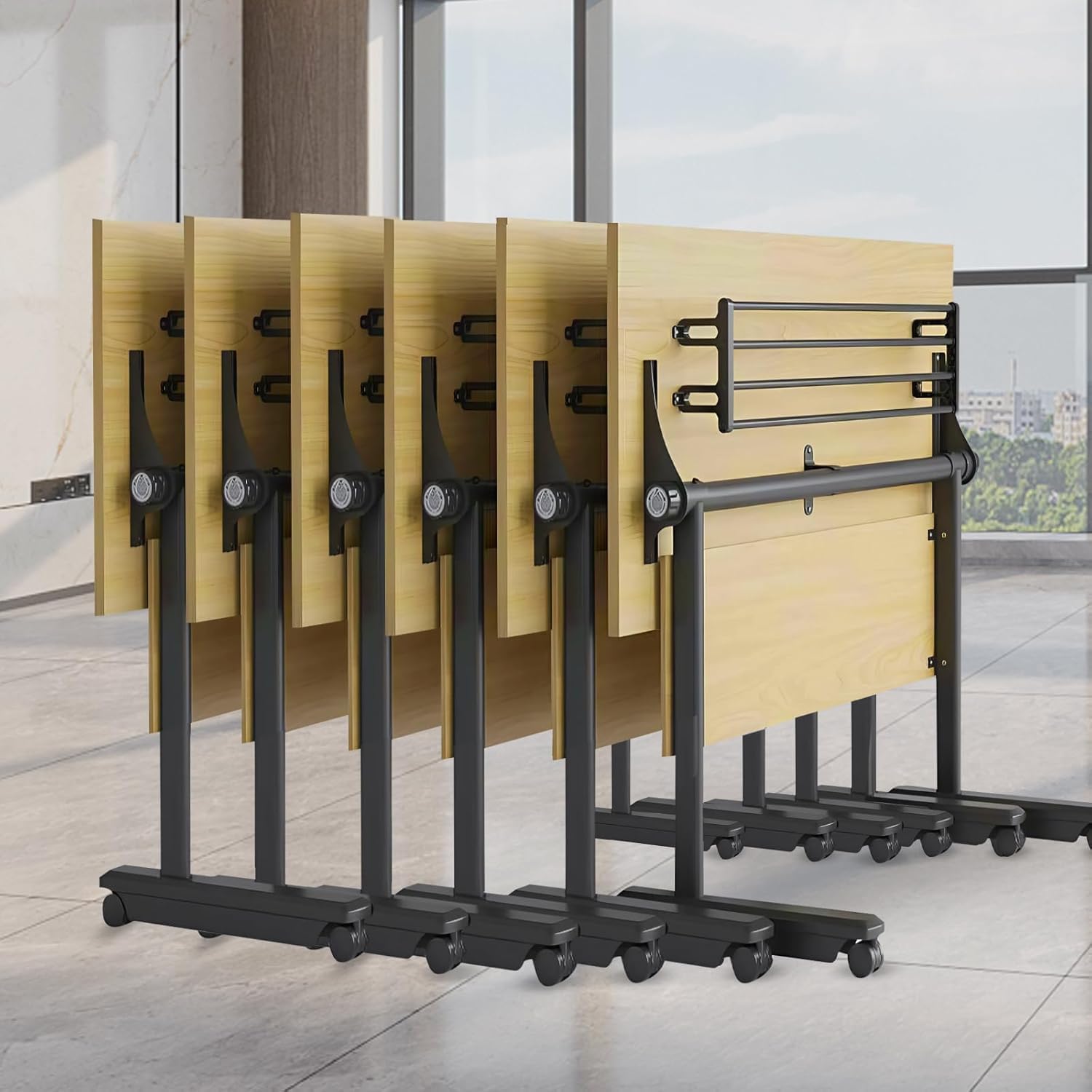 Tavolo da conferenza Pieghevole Mobile con Piano Ribaltabile e Ruote, 140 cm, Pieghevole, per riunioni, seminari e Formazione in Sala.