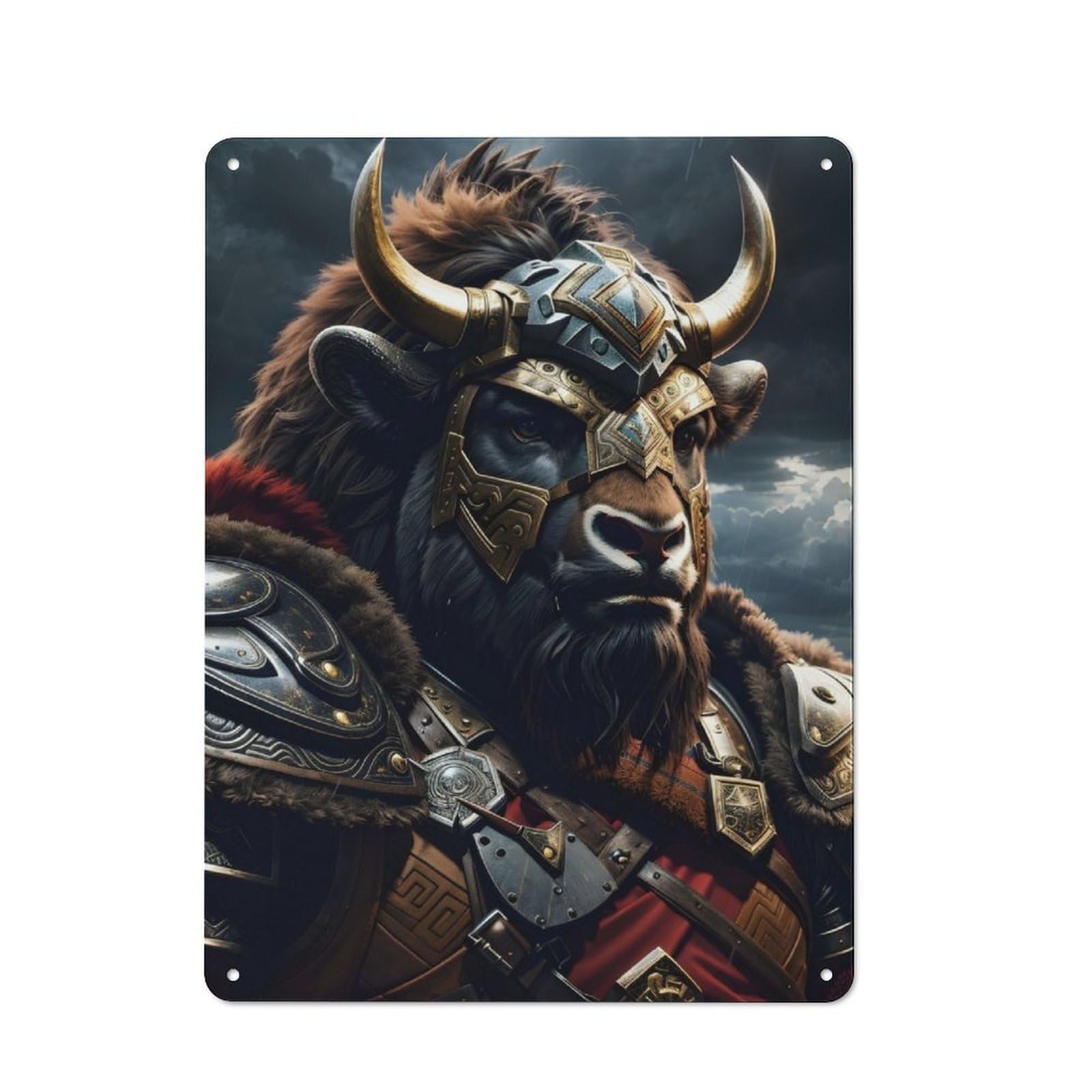 Junmoney Bison Armor Retro Metal Plaque 40X30cm For Garage Or Workshop, Housewarming Wall Decor For People Furnishing Garage And Workshop