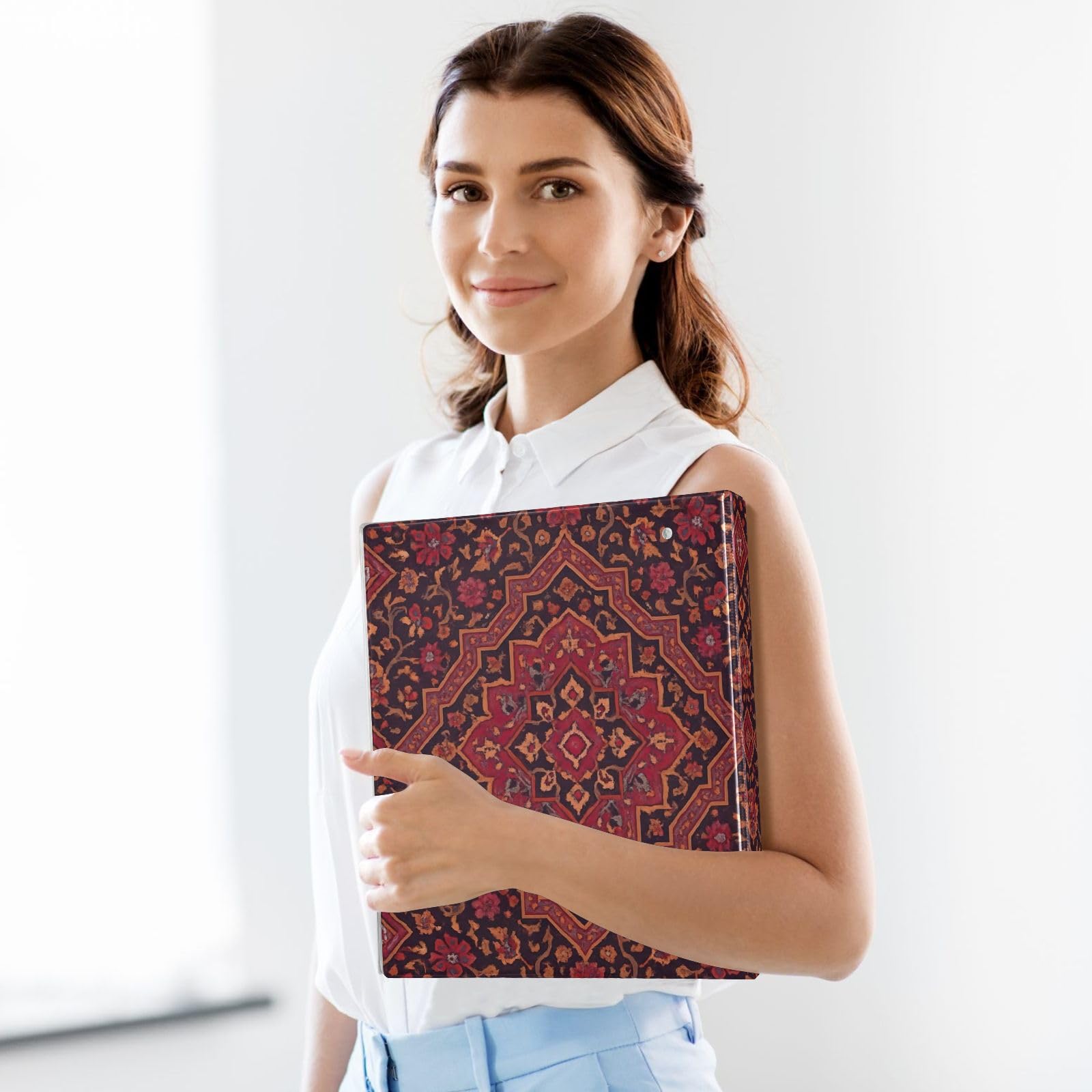 Carpeta floral roja negra de tres anillos de 1.5 pulgadas, carpeta de anillos en D, paquete de 2 | Con portapapeles y bolsillos, para escuela, universidad, oficina