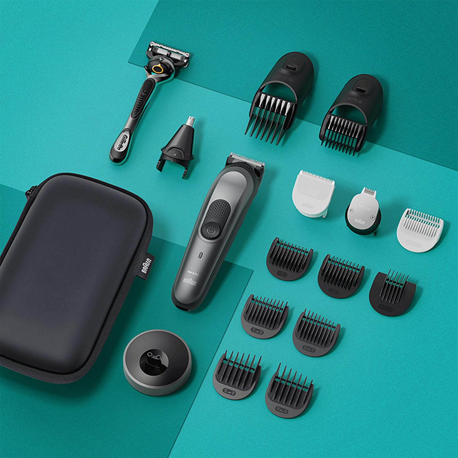 Braun MGK7491 - Kit de estilo 17 en 1 para barba, cuerpo, cabello con ProBlade, autonomía de 100 min, organizador, color gris