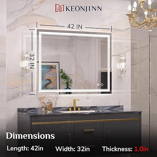 Vista 23 de Keonjinn - Espejo iluminado para el baño con luz LED, para montar en pared, diversos tamaños (vertical/horizontal)