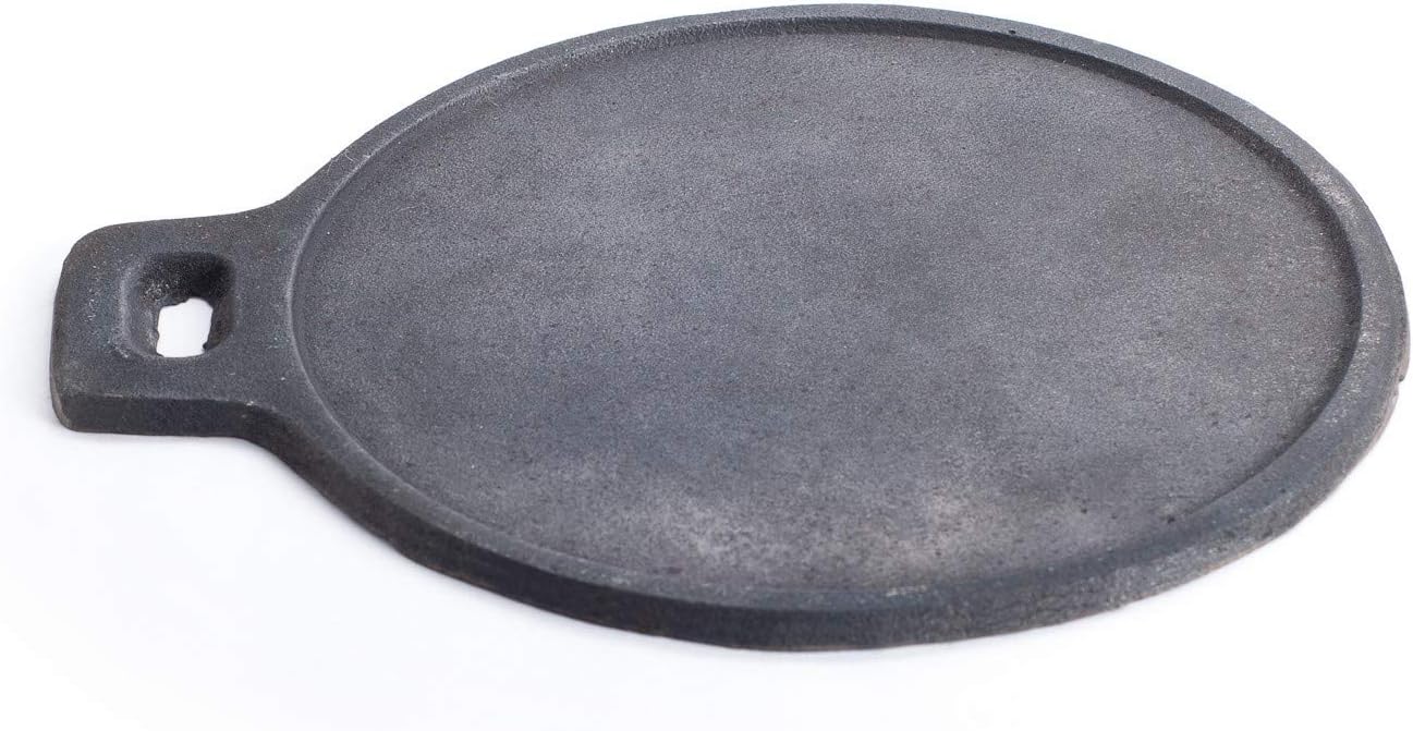 Zishta Traditional Handcrafted 10 Inch Cast Iron Large Size | Handmade | Iron Dosa Kallu Cookware | Pre Seasoned Iron Dosa and Roti Tawa Kallu, Frying Pan | Export Quality | Black Dia: 25.45cm,1.9 KG