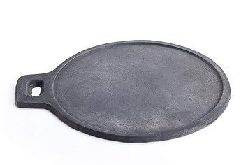 Zishta Traditional Handcrafted Cast Iron Dosa Roti Tawa Pan- Medium | Pre Seasoned Cast Iron kallu Pan | Handmade Cast Iron Roti Tawa Dosa Kallu Cookware - Medium | Export Quality | Black Dia: 25.4cm, 1.42 KG)