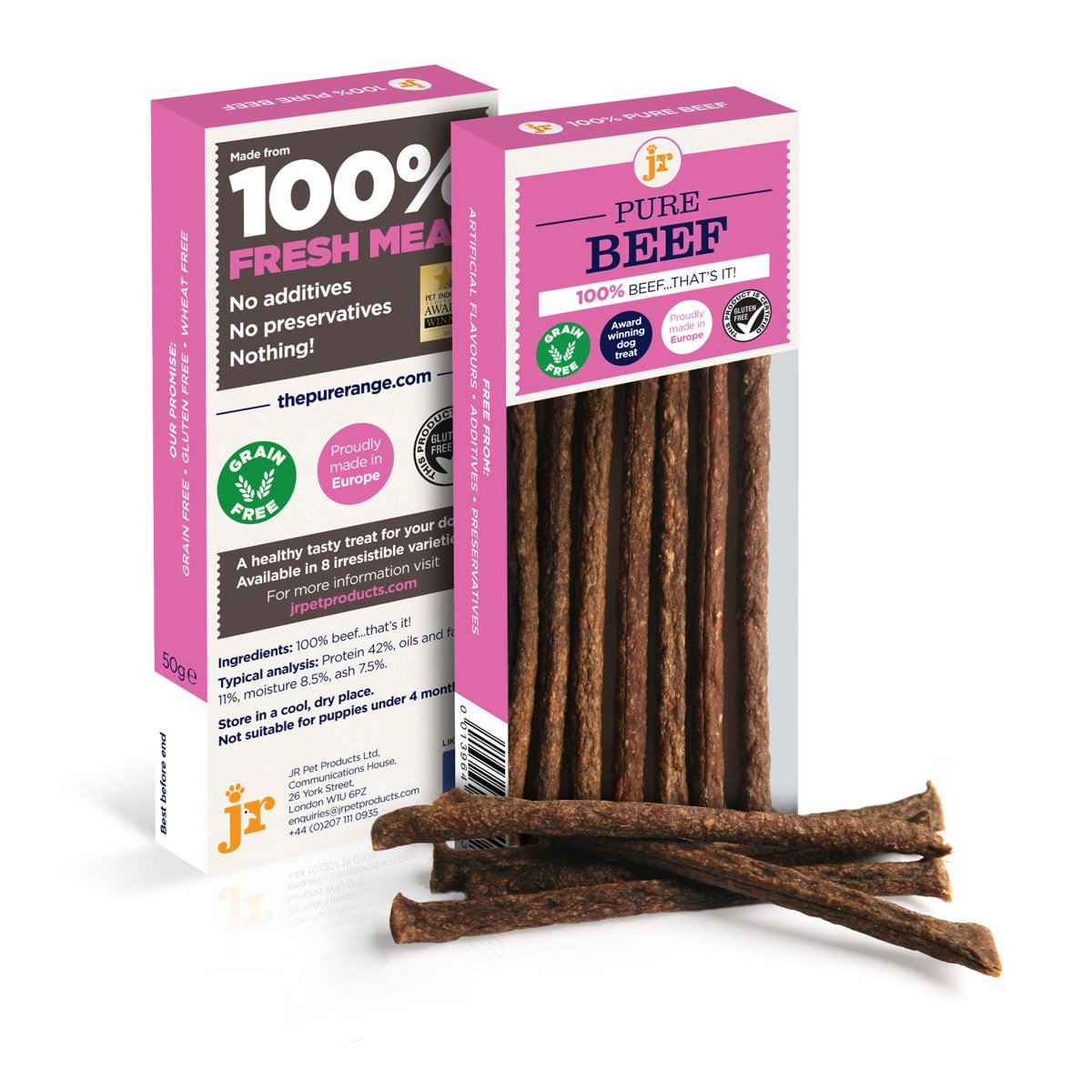 J R Pet Products3 x 50g Pure Dried 100% Fresh Meat Sticks Dog Treat Gluten & Grain Free - BEEF