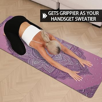 Hot Yoga Mat Printed, Thick 6mm Non Slip Suede tpe yoga Mat with Strap for Women Men Yoga, Pilates, Exercise, Fitness, Floor, Workouts