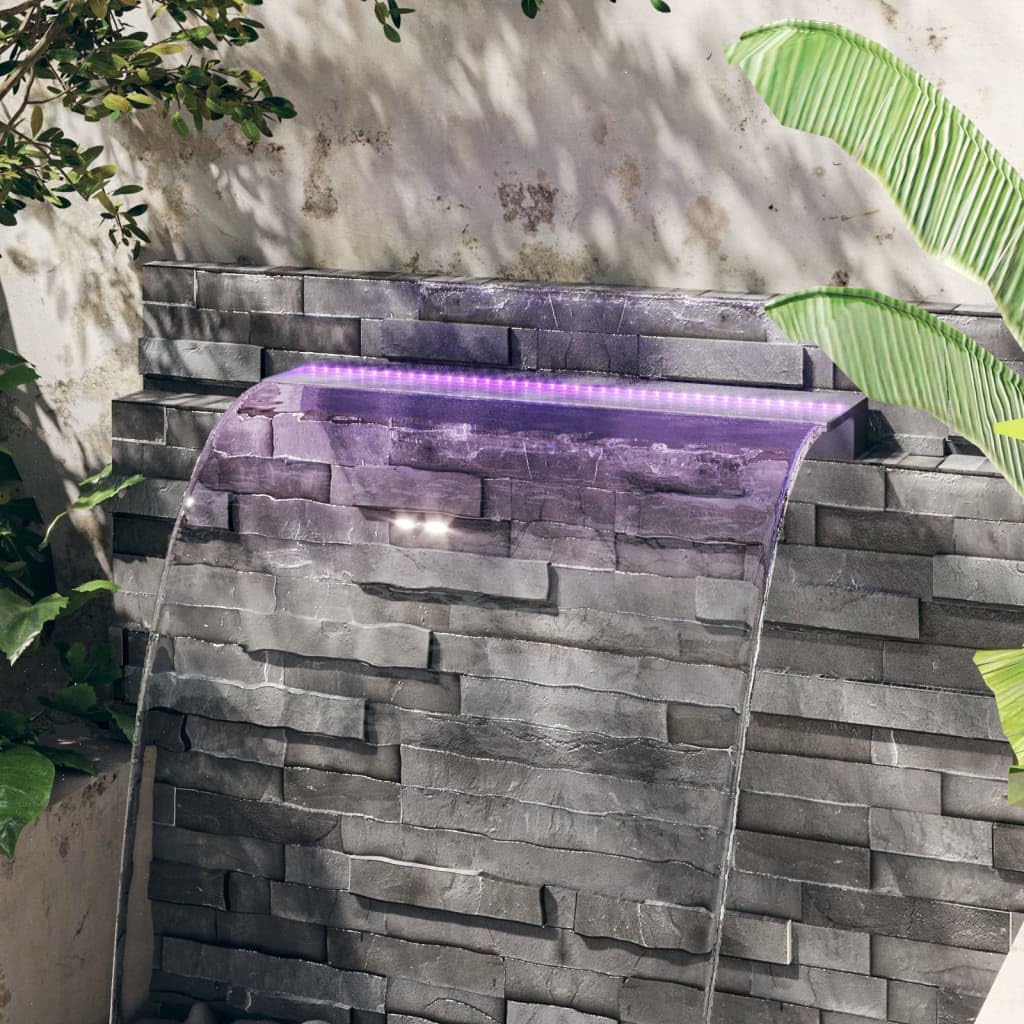vidaXL Fuente Cascada con LED RGB para Estanque Jardín Piscina Patio Exterior Aporte Decorativo Relajante Luces Vista Sonido Acrílico