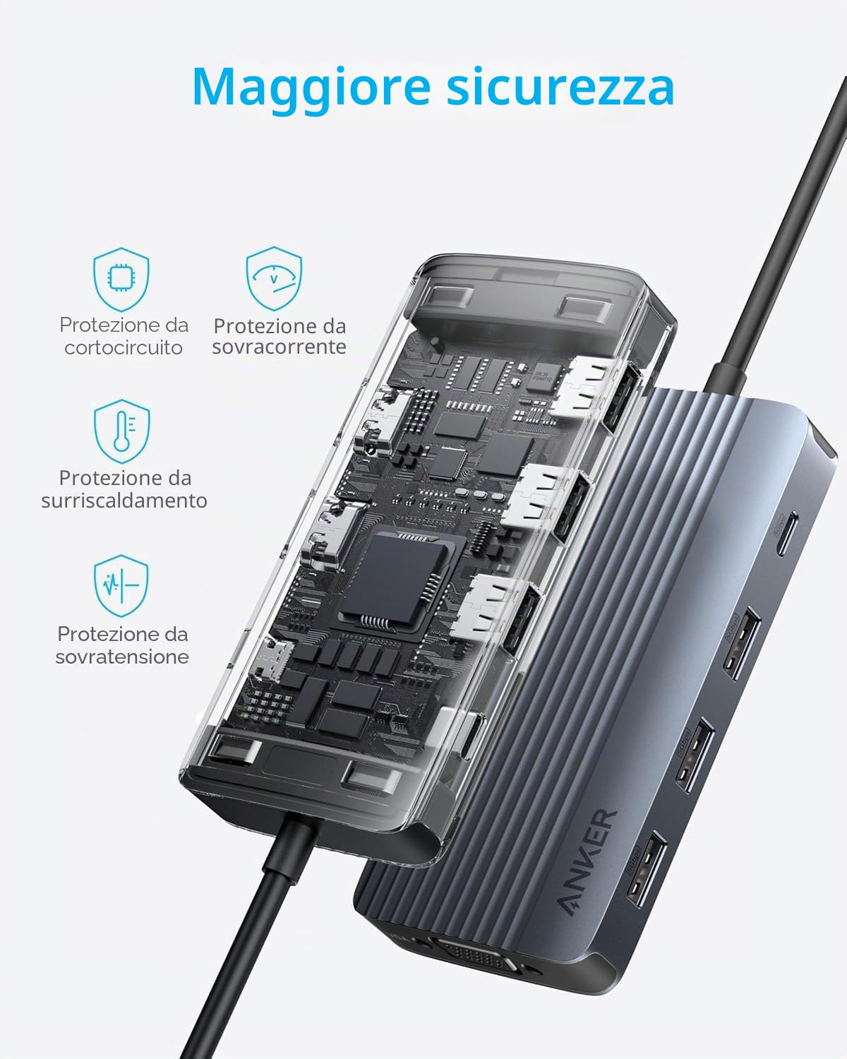 Anker Hub USB C 8 in 1, USB C Docking Station Triple Display Multi-Port Dongle with 2 HDMI 4K e VGA 1080p, 5Gbps Data Transfers, USB Porte per MacBook Air/Pro, Dell XPS, iPad Pro, e Altro