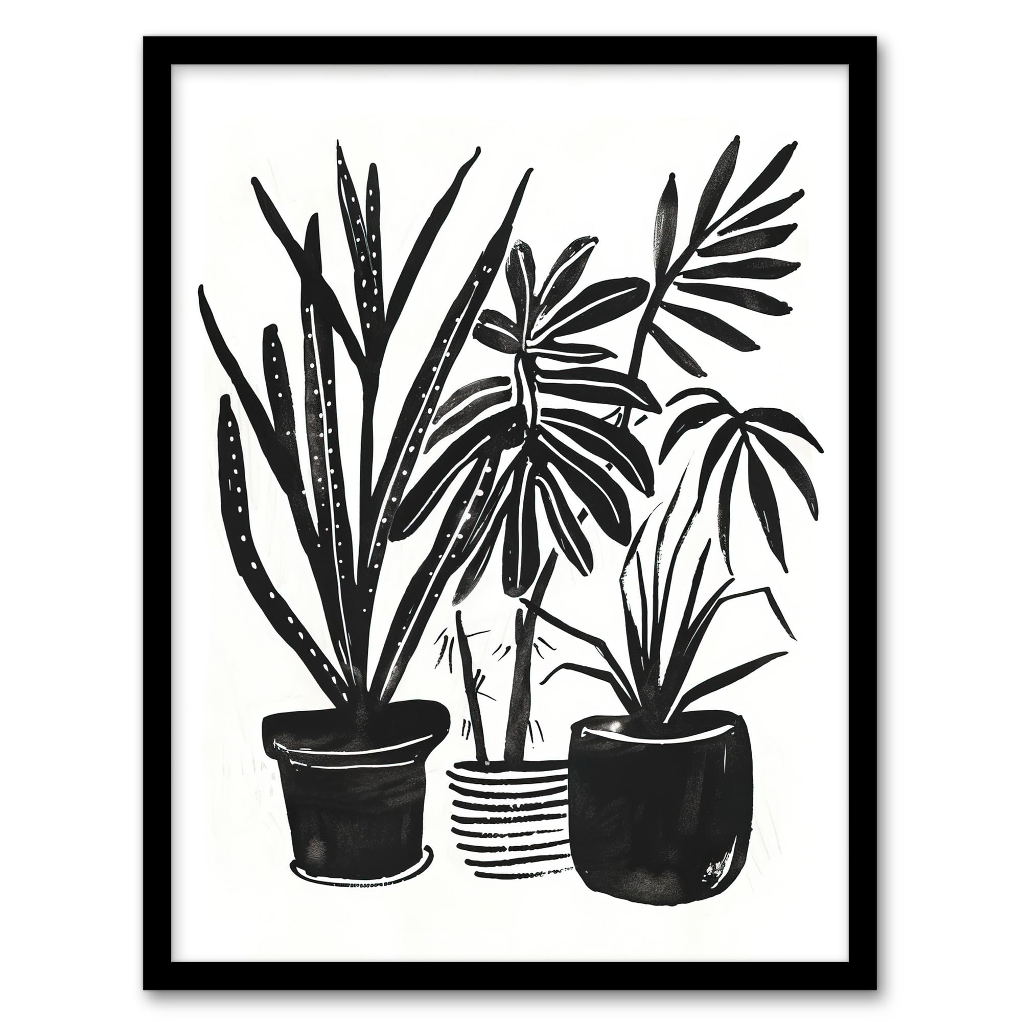 Artery8 Plant Lover Houseplant Pots Black Watercolour Living Room Artwork Framed Wall Art Print 18X24 Inch
