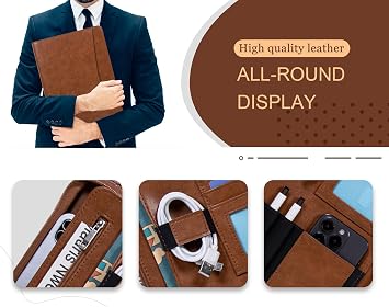 Business Portfolio Binder,Leather Portfolio,Portfolio Organizer,Leather Folder,Padfolio,File Folders,Portfolio Folder,Binder with clipboard,Office ornanziation (Brown)